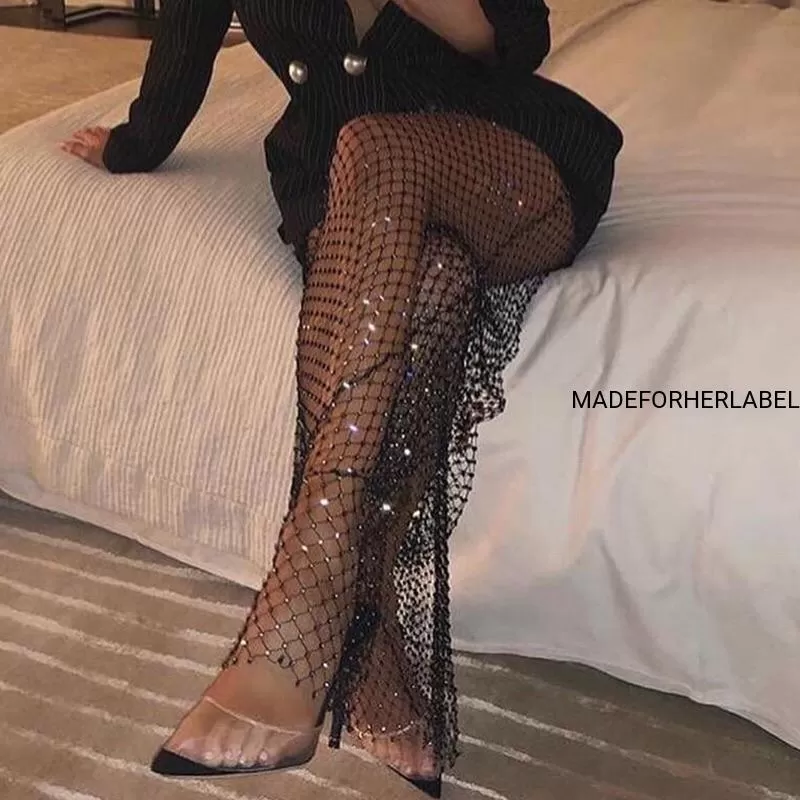 Customer Shubhra In Our  Fishnet Slit Rhinestone Pants