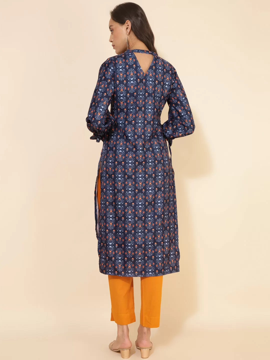 Dark Blue Moss Digital Printed Straight Kurta