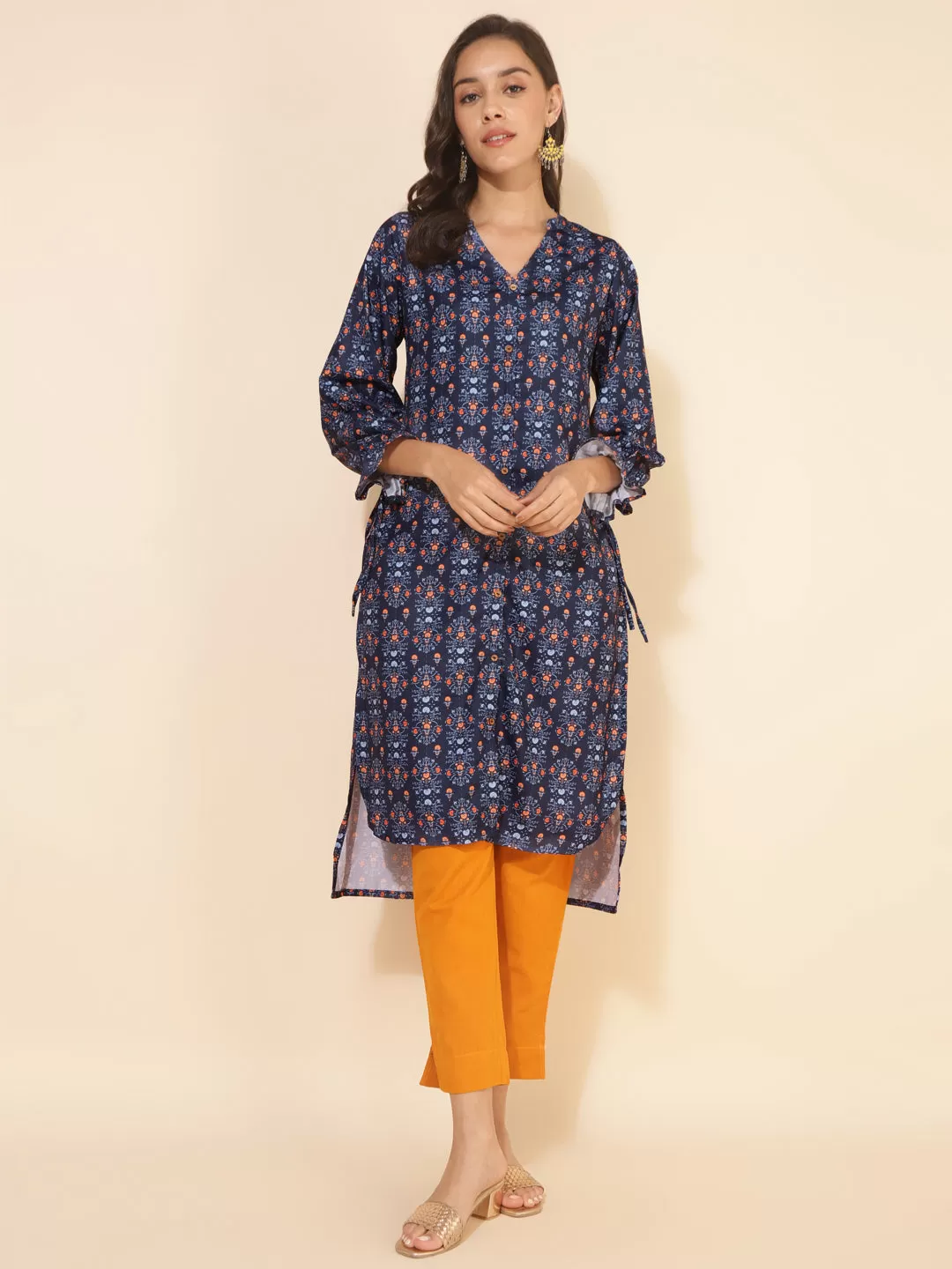 Dark Blue Moss Digital Printed Straight Kurta