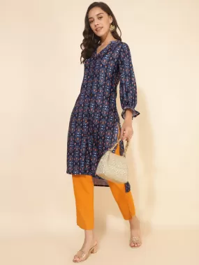 Dark Blue Moss Digital Printed Straight Kurta