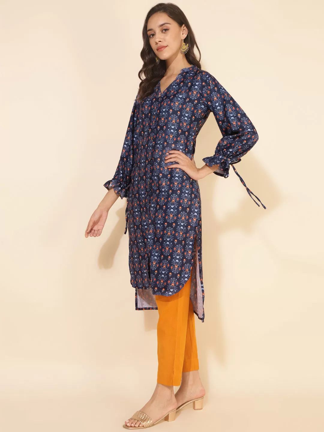 Dark Blue Moss Digital Printed Straight Kurta