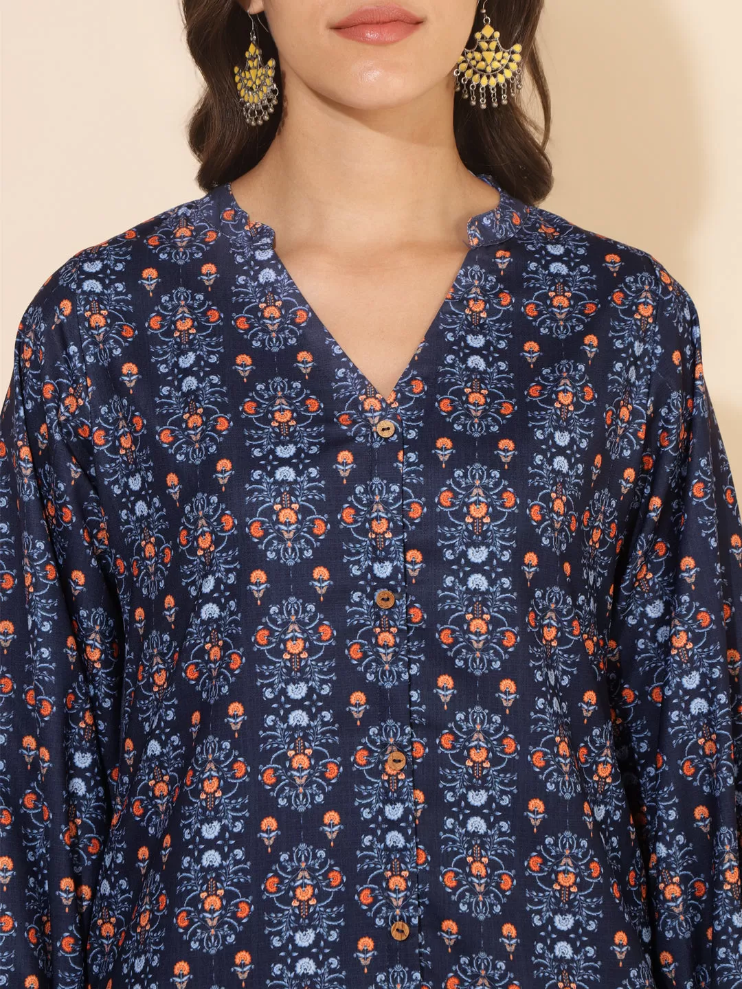 Dark Blue Moss Digital Printed Straight Kurta