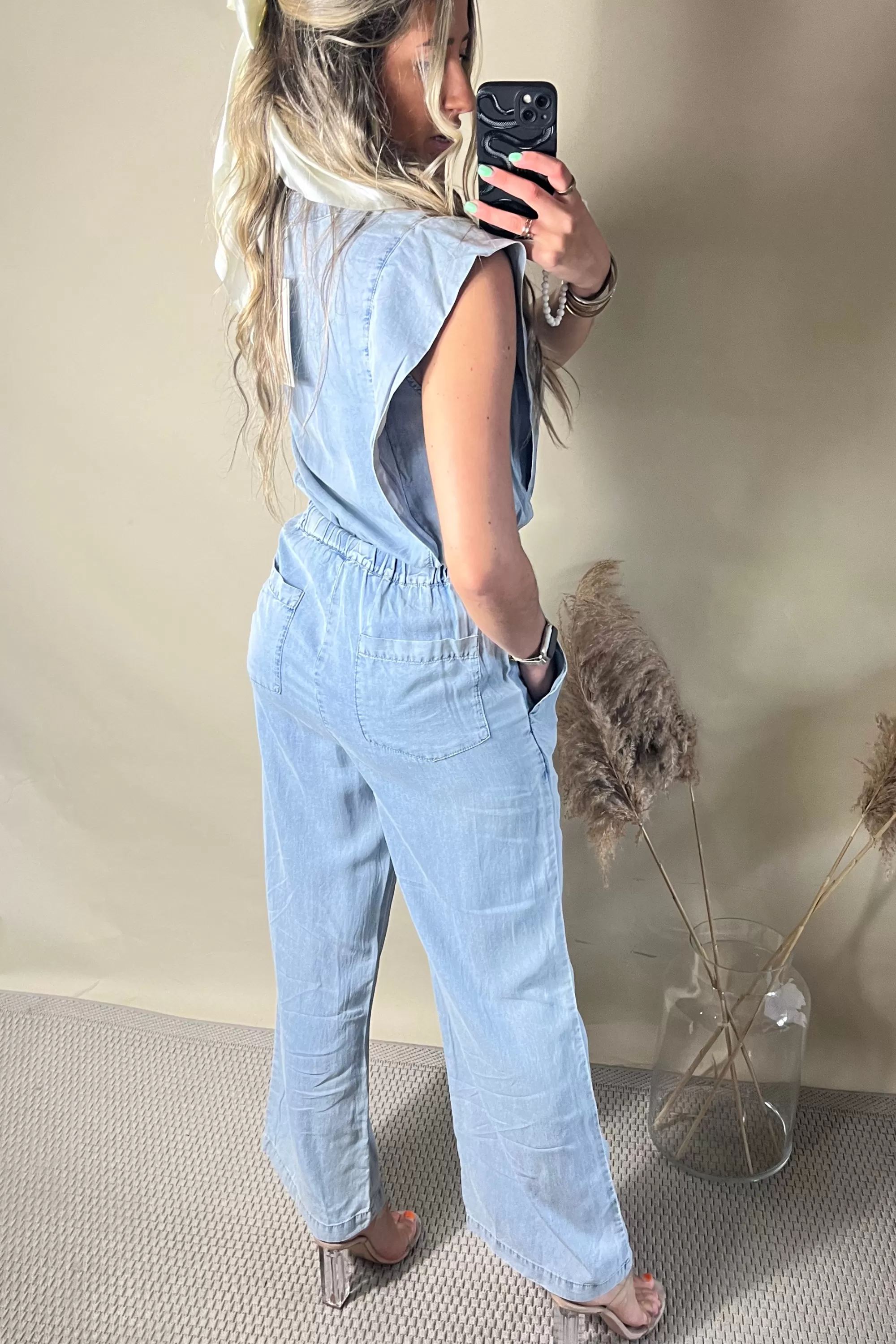 Denim floaty all in one jumpsuit