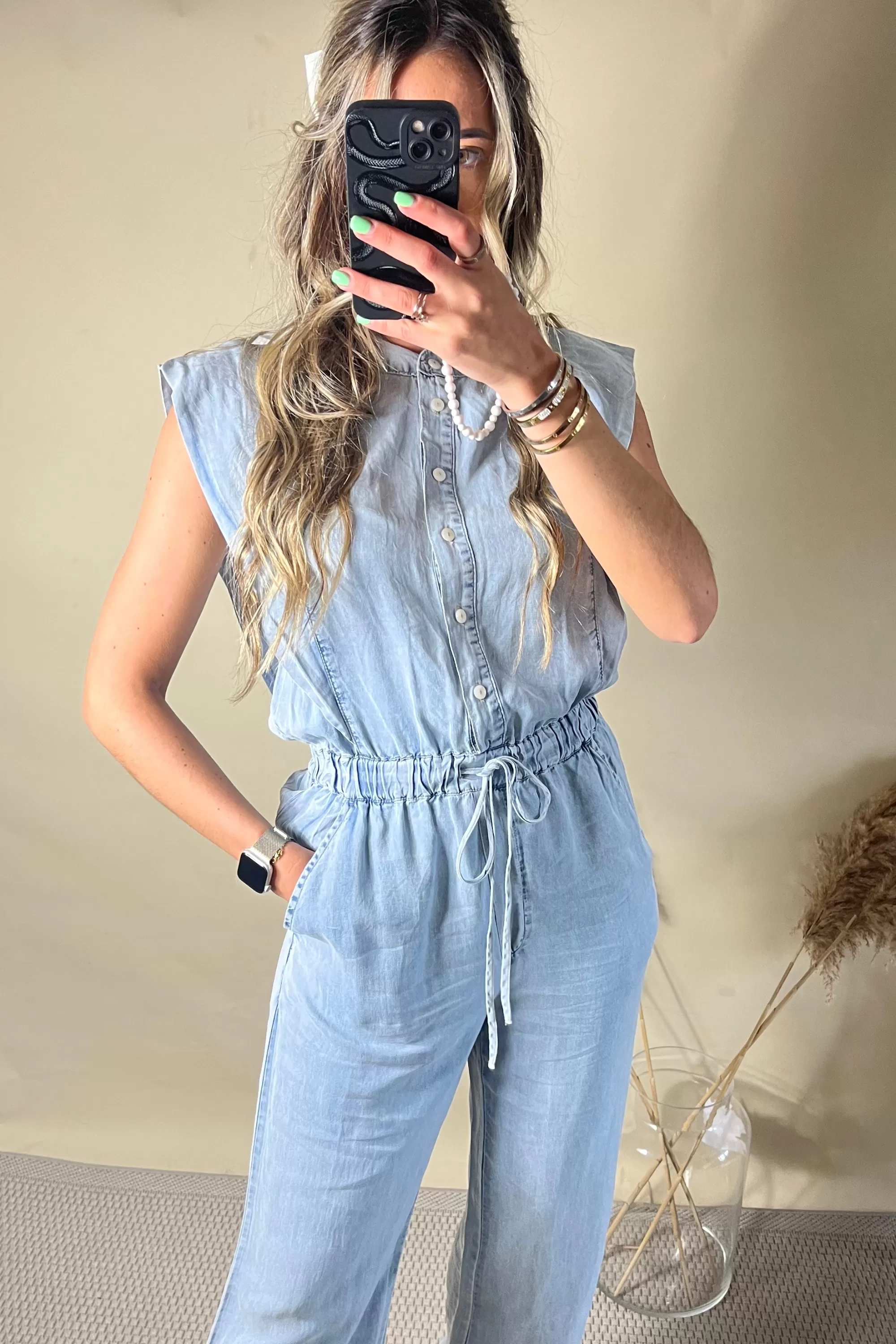 Denim floaty all in one jumpsuit