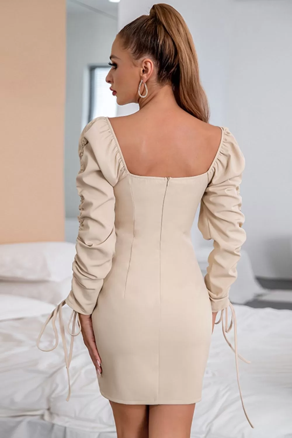 Drawstring Ruched Zip-Back Sheath Dress