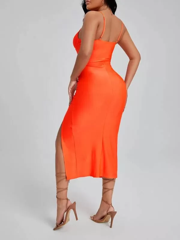 Drawstring split thigh cami dress in orange