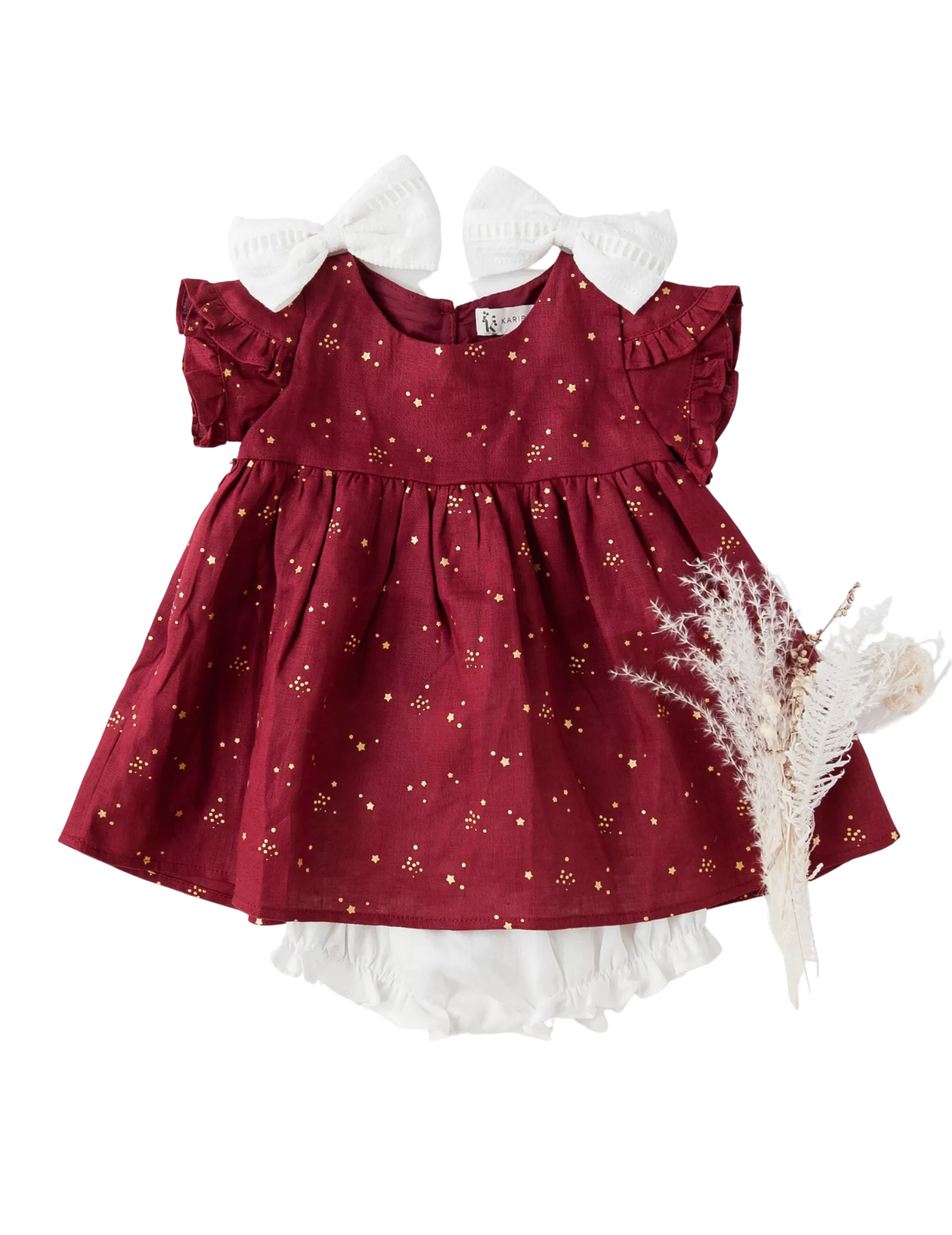 Ella Baby Girl Linen Dress - Golden Stars