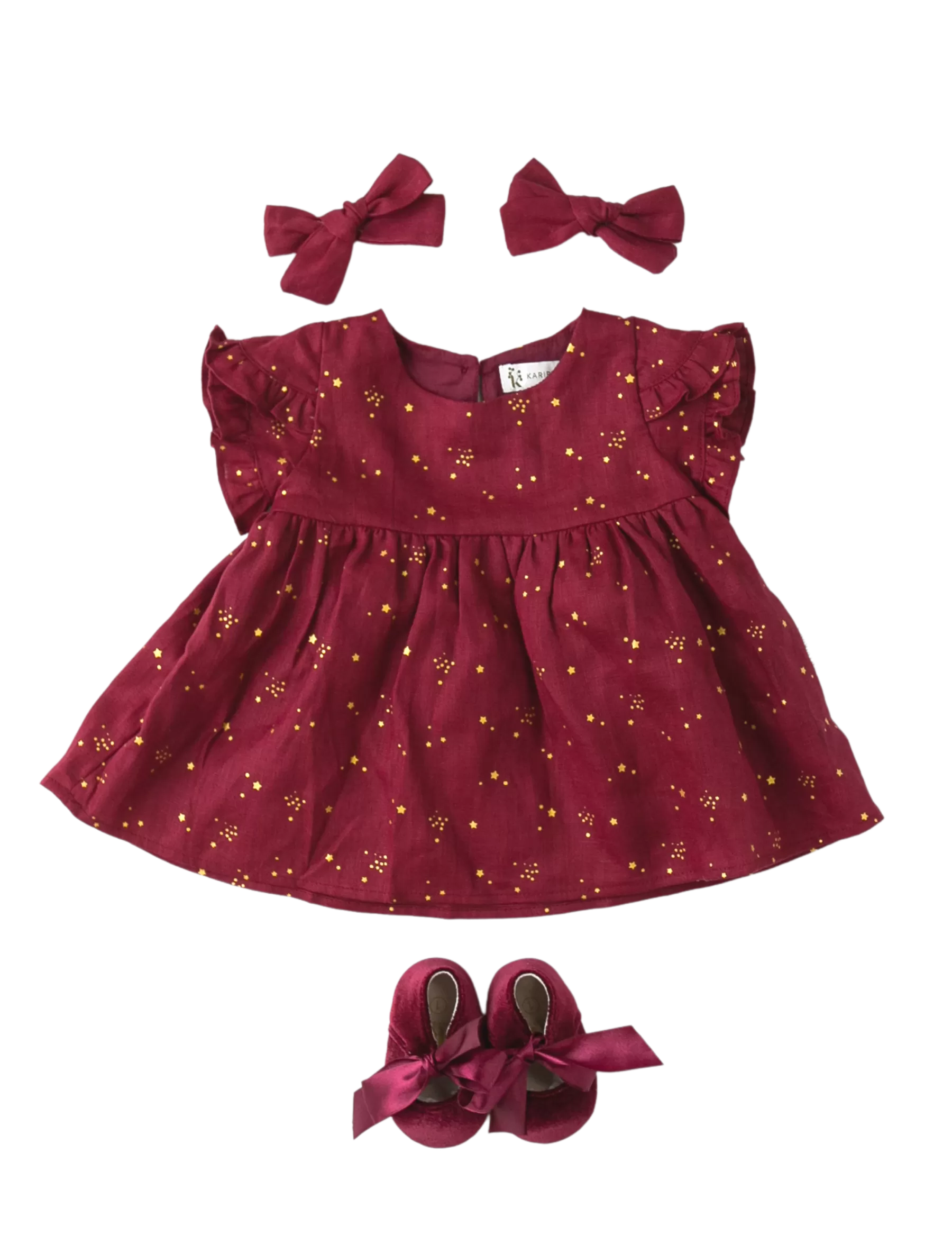 Ella Baby Girl Linen Dress - Golden Stars