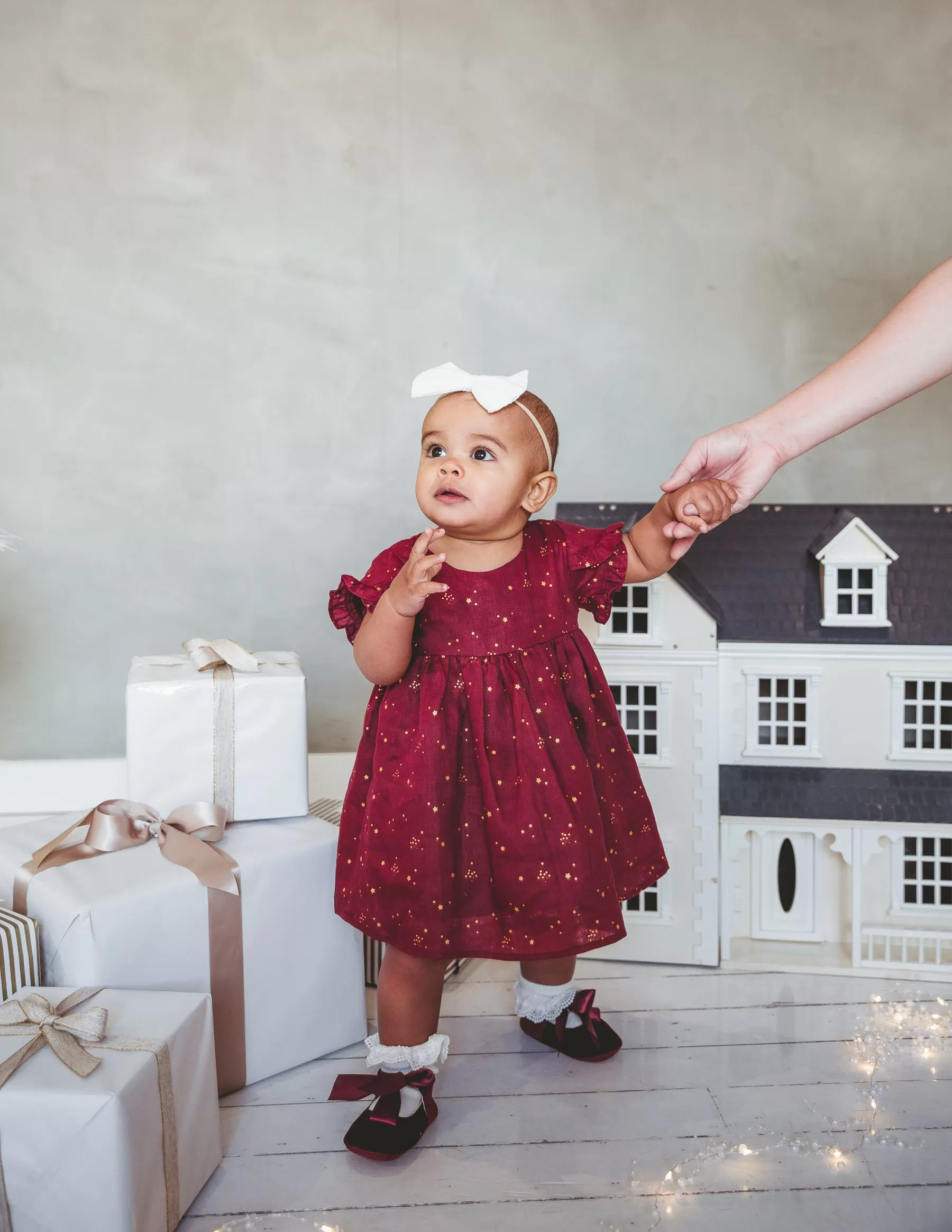 Ella Baby Girl Linen Dress - Golden Stars