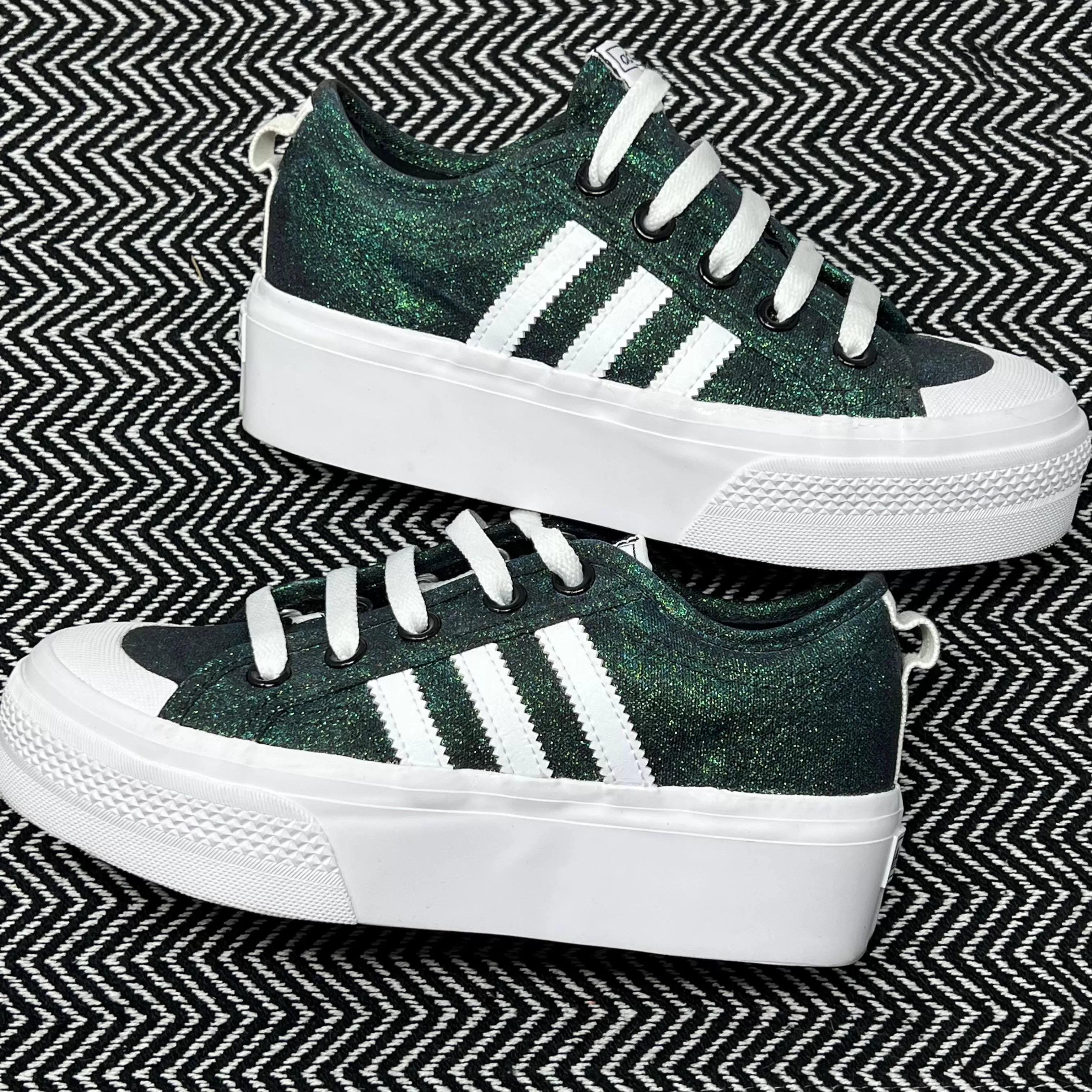 Emerald Glitter Adidas Nizza Platform Shoes