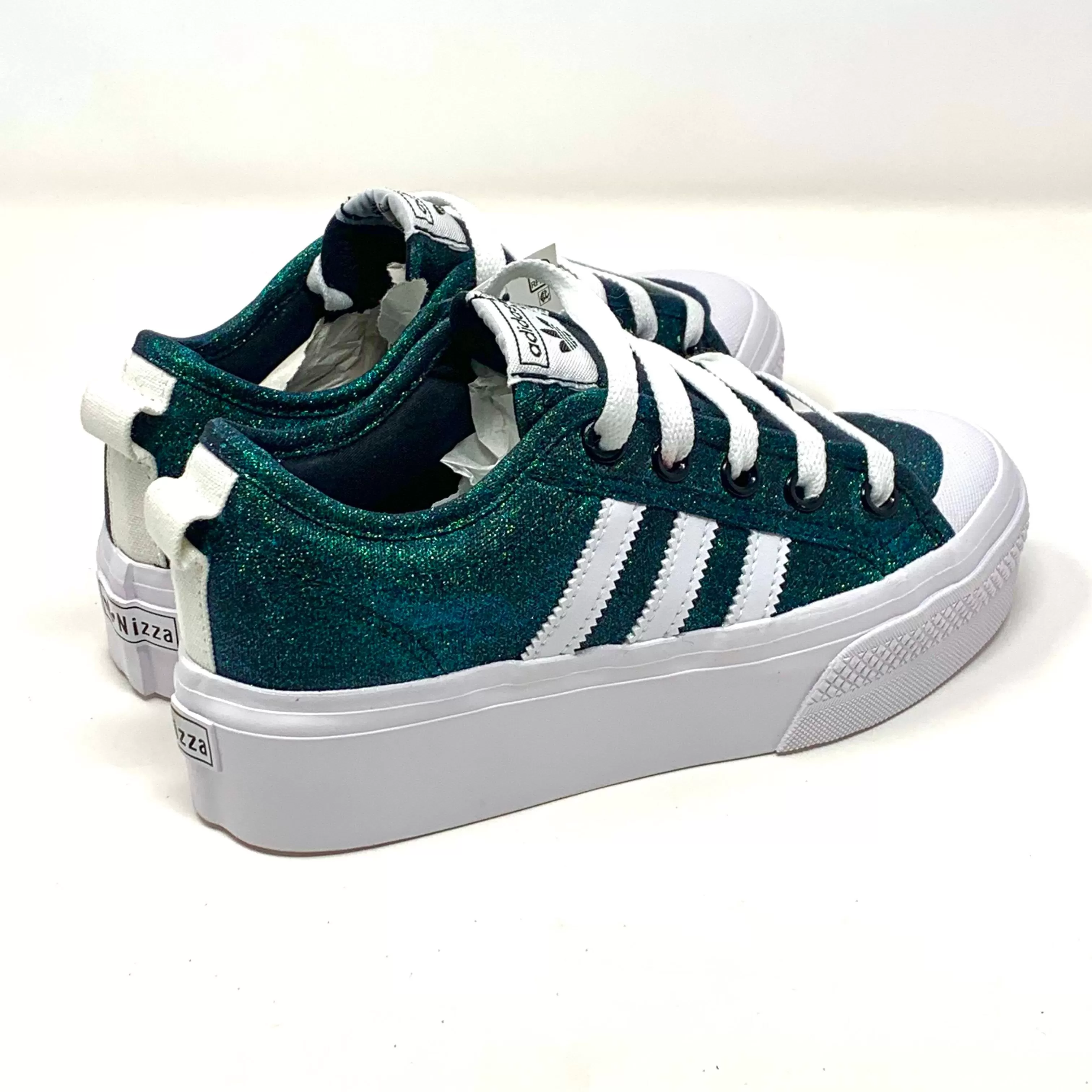 Emerald Glitter Adidas Nizza Platform Shoes