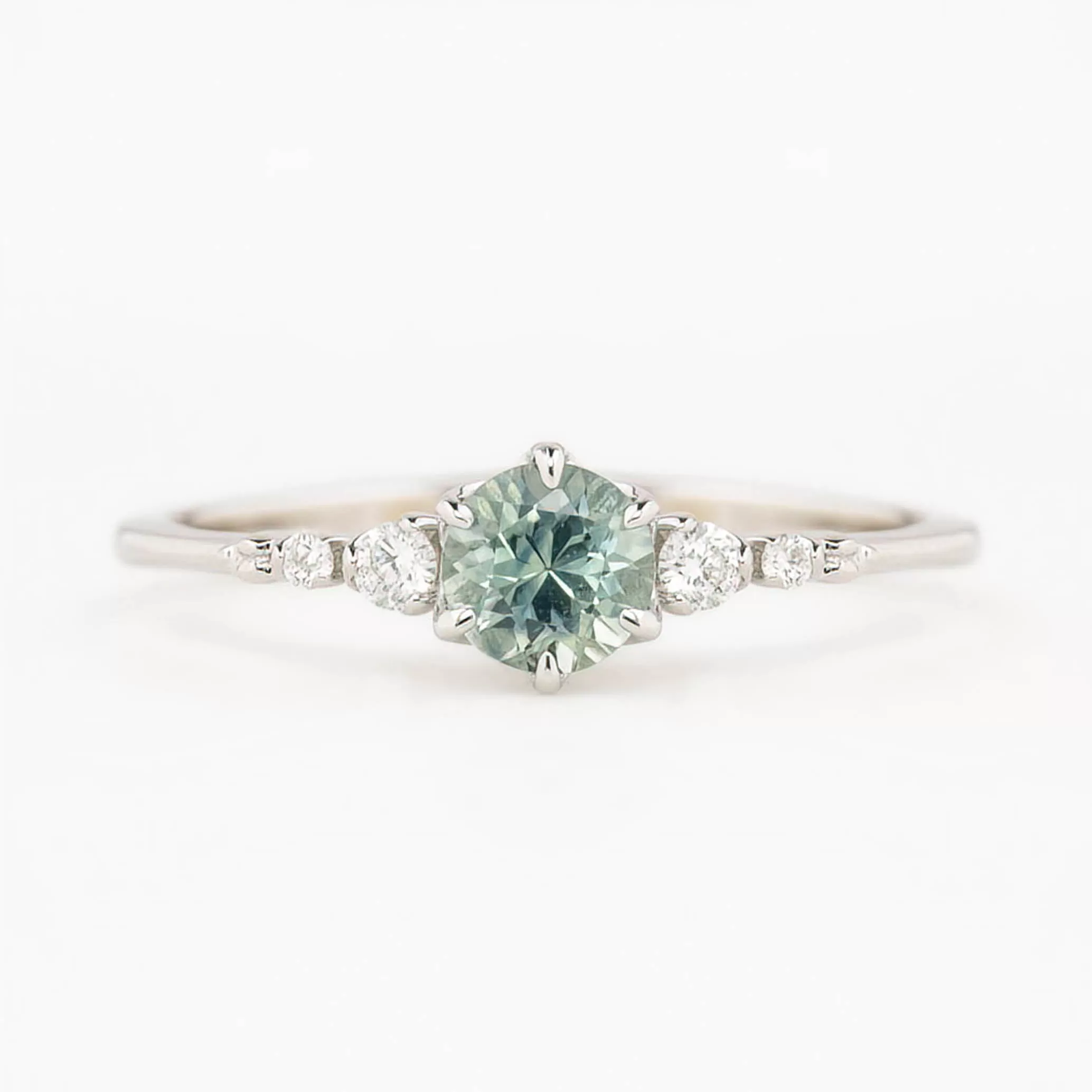 Estel Fleur Ring 4.75mm 0.60ct Light Blue Green Round Montana Sapphire 14K White Gold