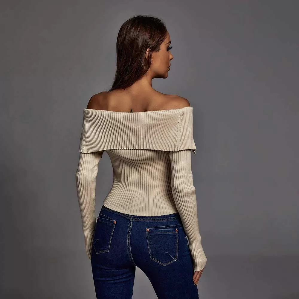 Exposed Shoulders Knitted Crop Sweater