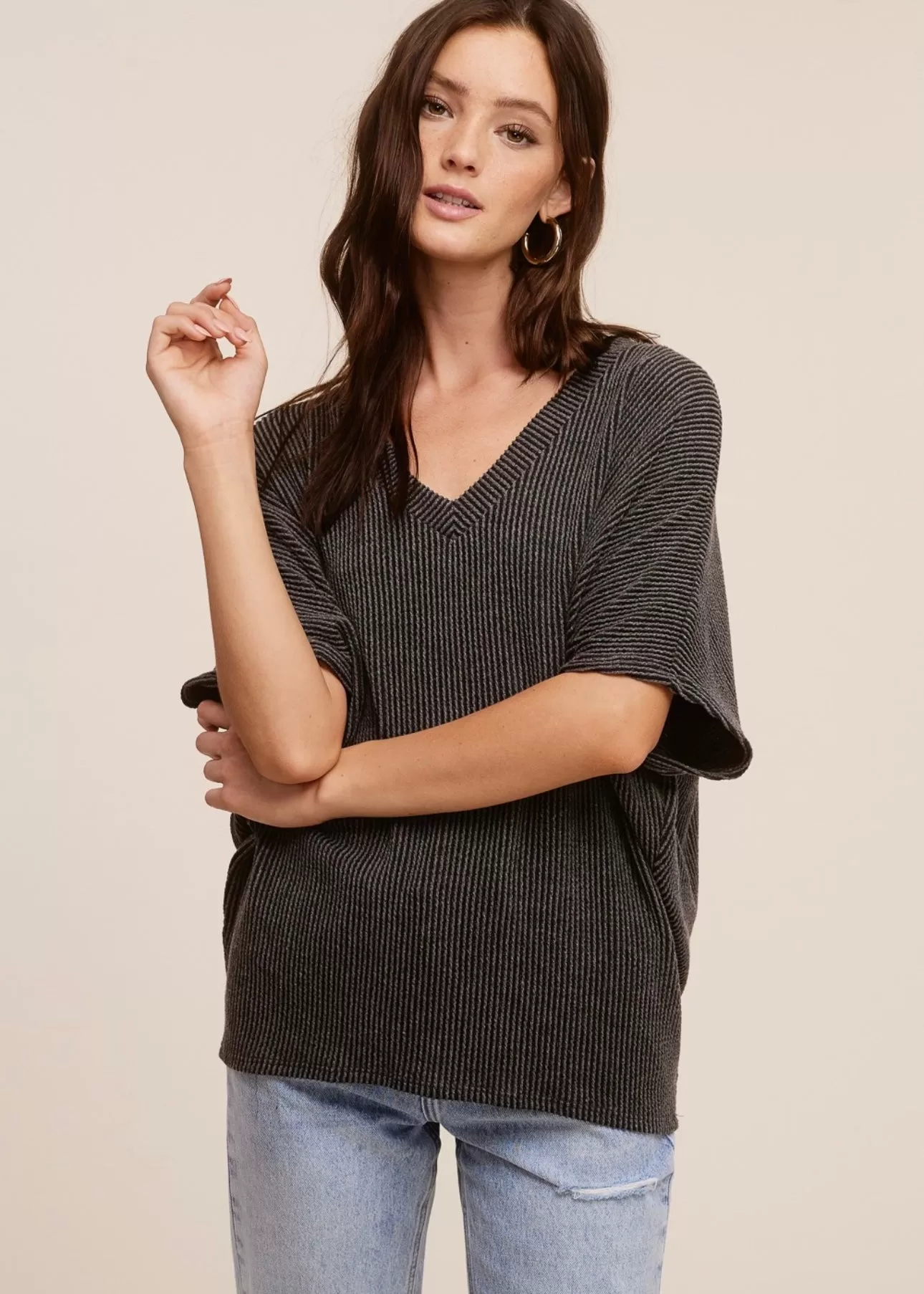 FINAL SALE - Ribbed V-Neck Dolman Tops - 2 Colors!