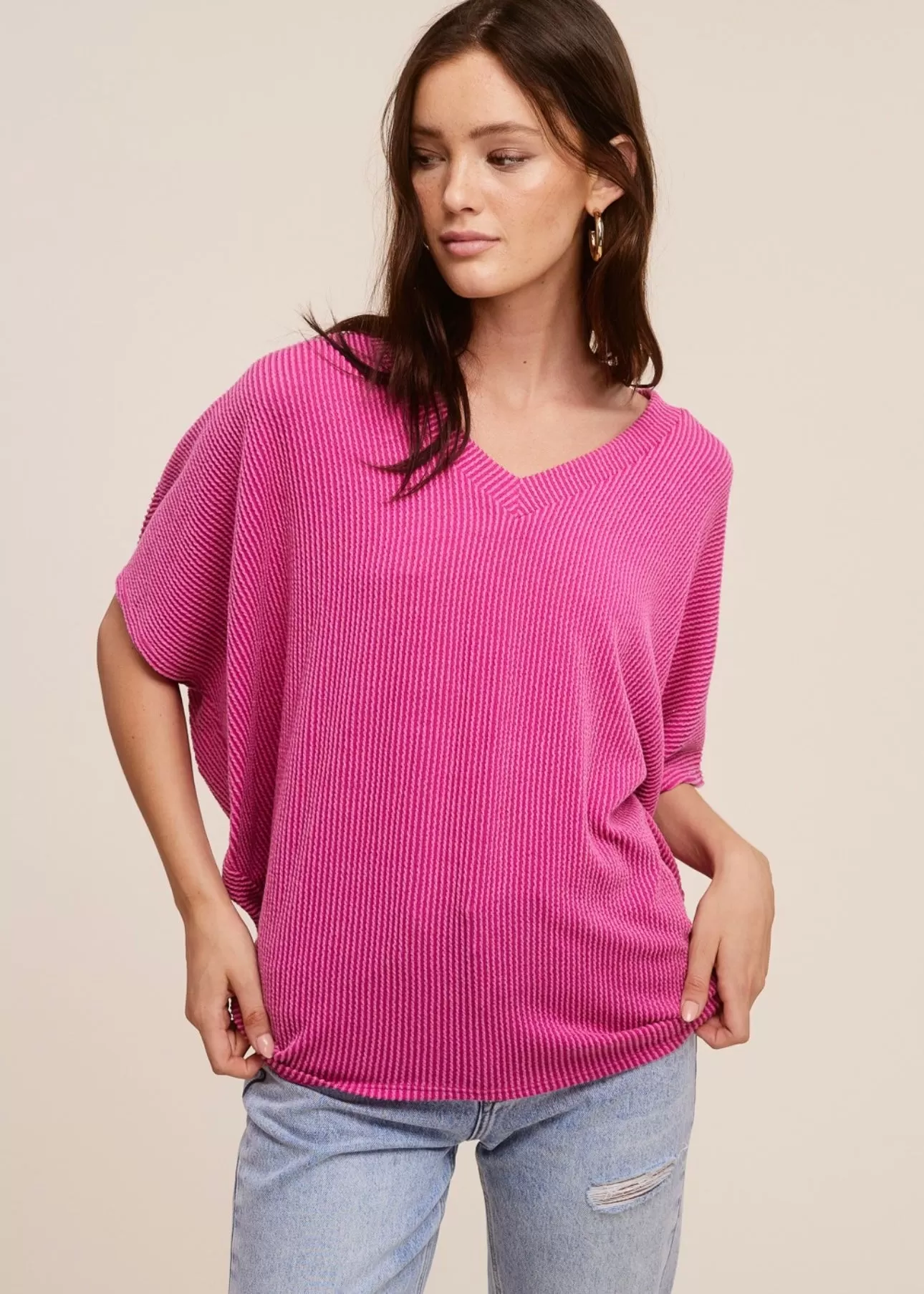 FINAL SALE - Ribbed V-Neck Dolman Tops - 2 Colors!