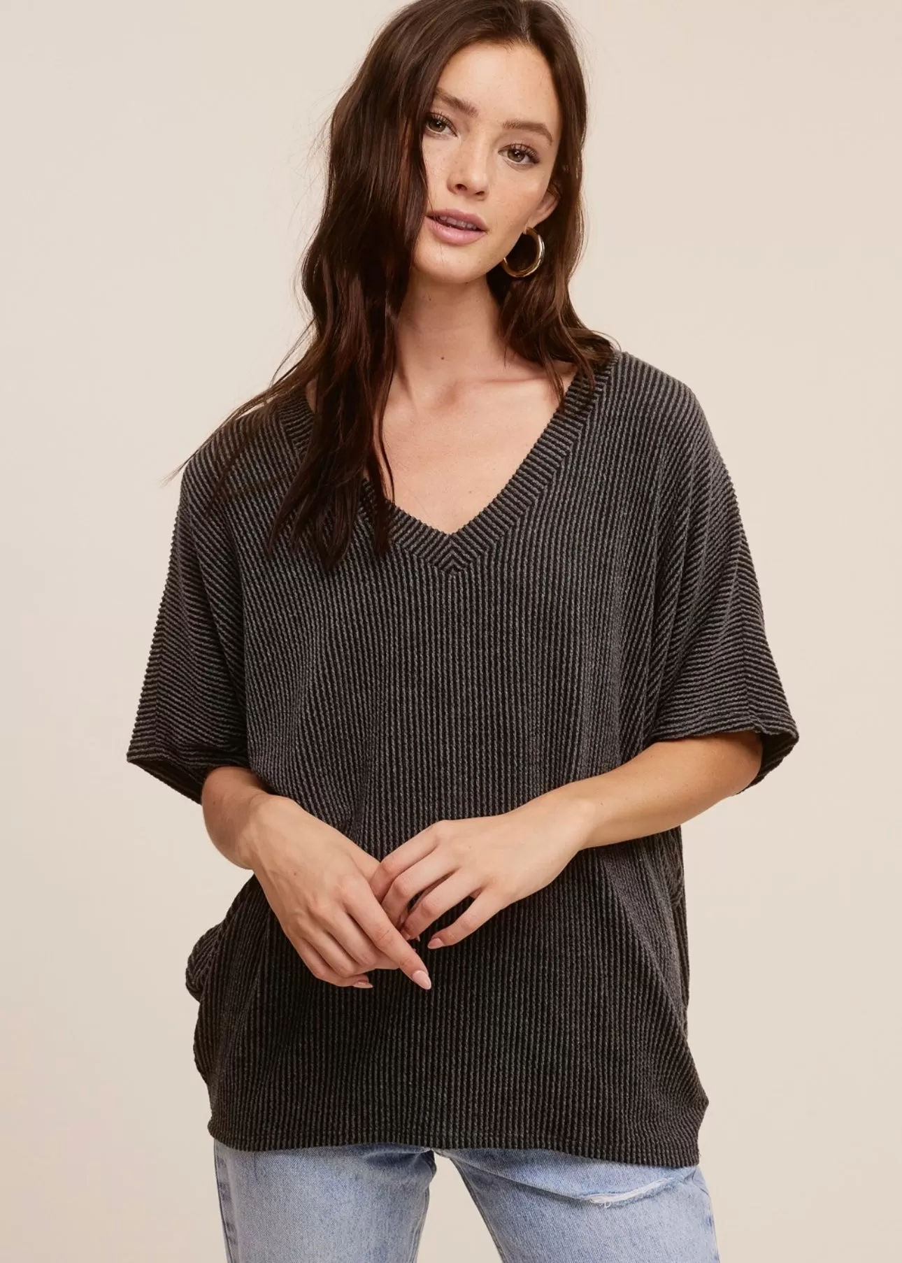 FINAL SALE - Ribbed V-Neck Dolman Tops - 2 Colors!