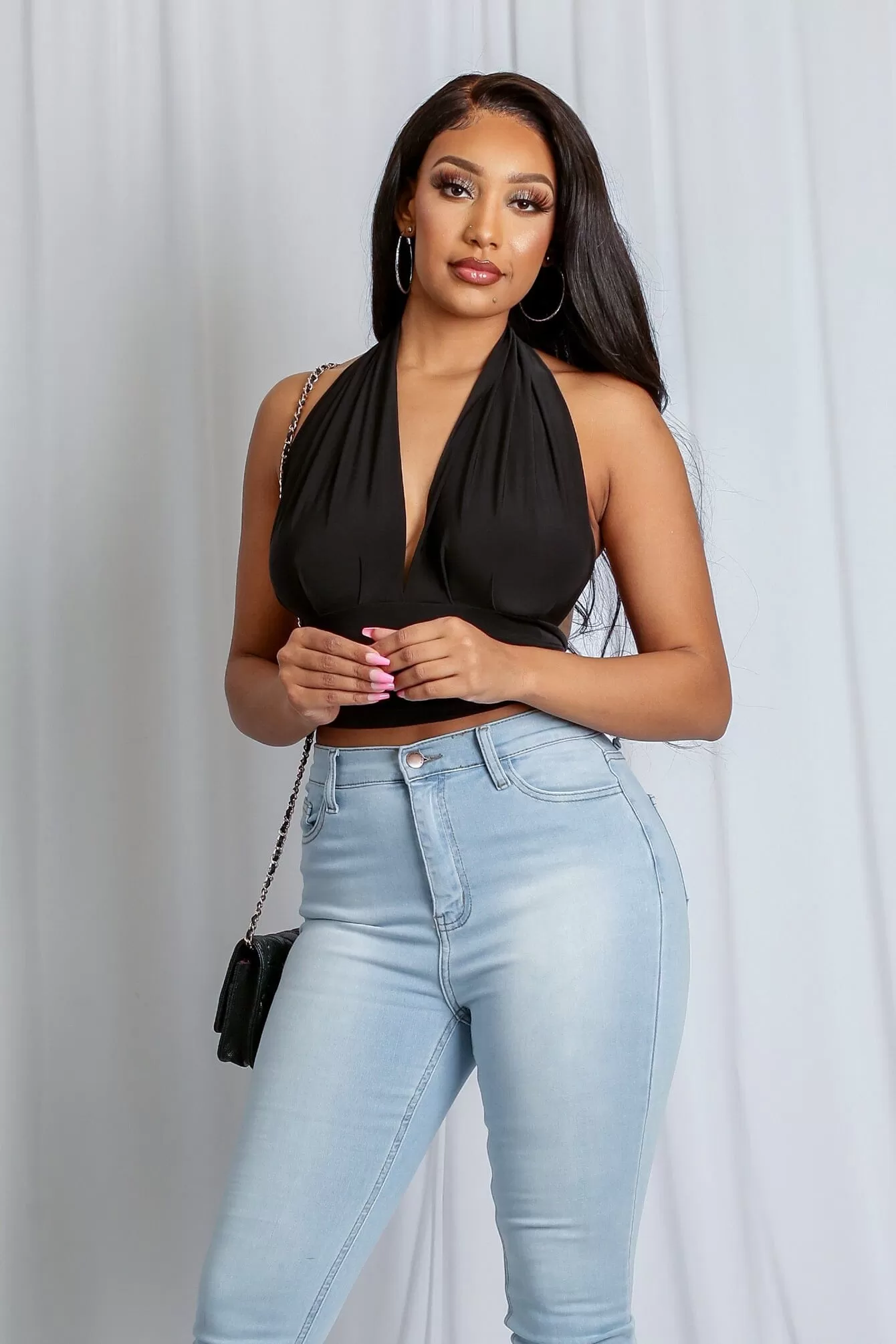 Flirty Halter Neck Deep Back Tie Crop Top