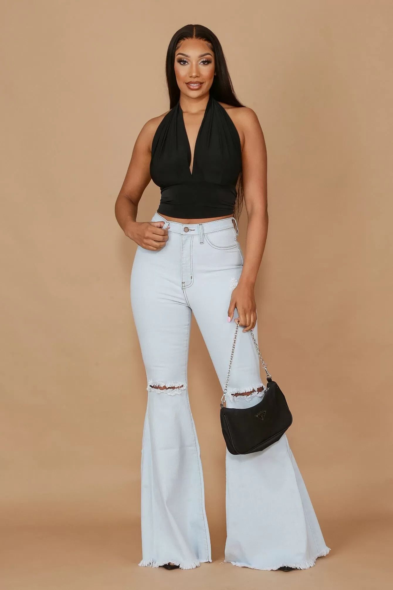 Flirty Halter Neck Deep Back Tie Crop Top