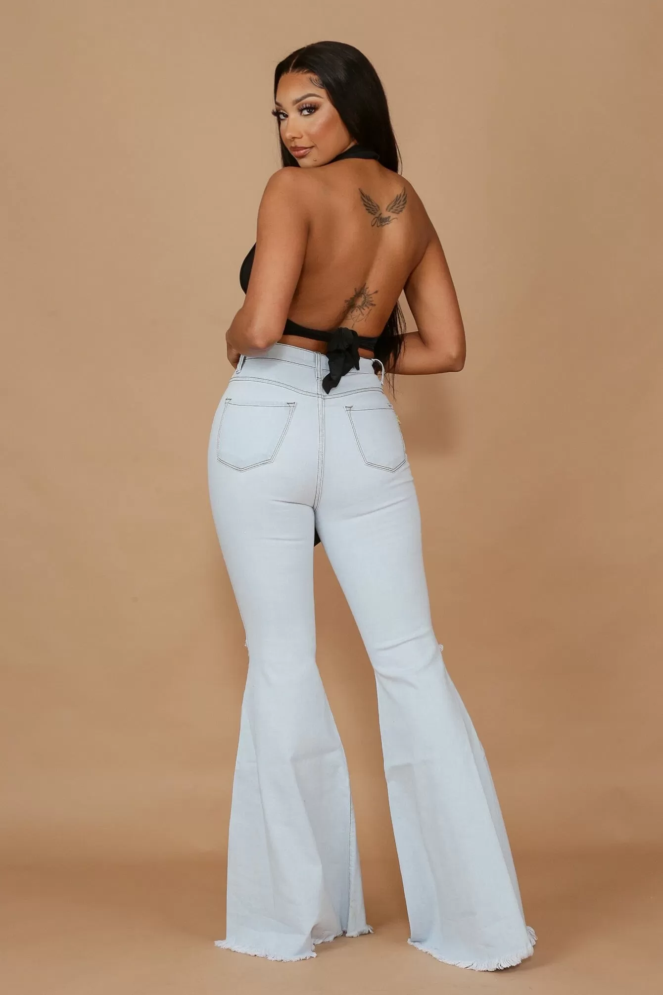 Flirty Halter Neck Deep Back Tie Crop Top