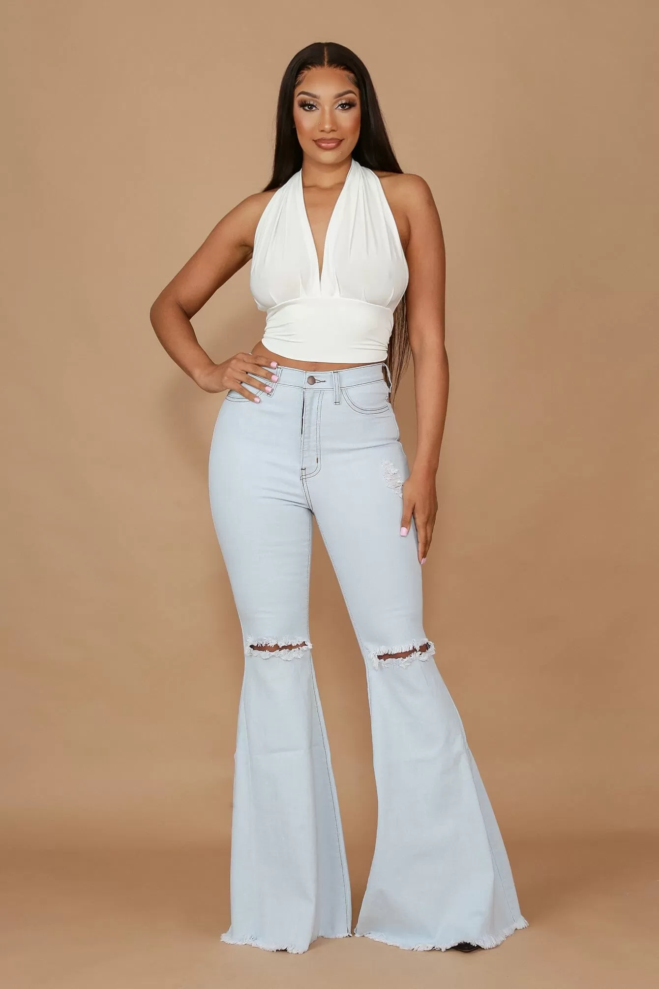 Flirty Halter Neck Deep Back Tie Crop Top