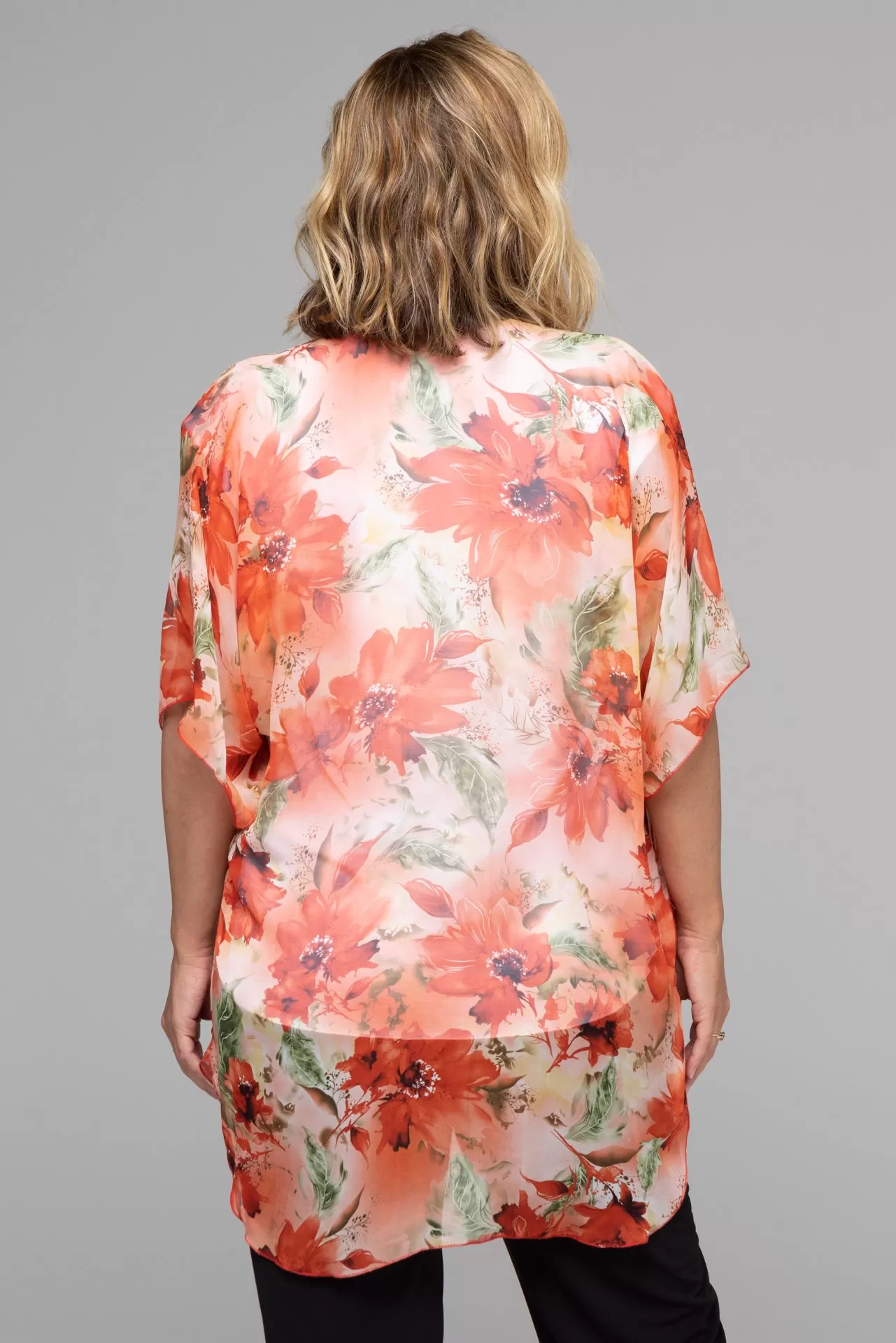 Floral Chiffon Short Sleeve Kimono