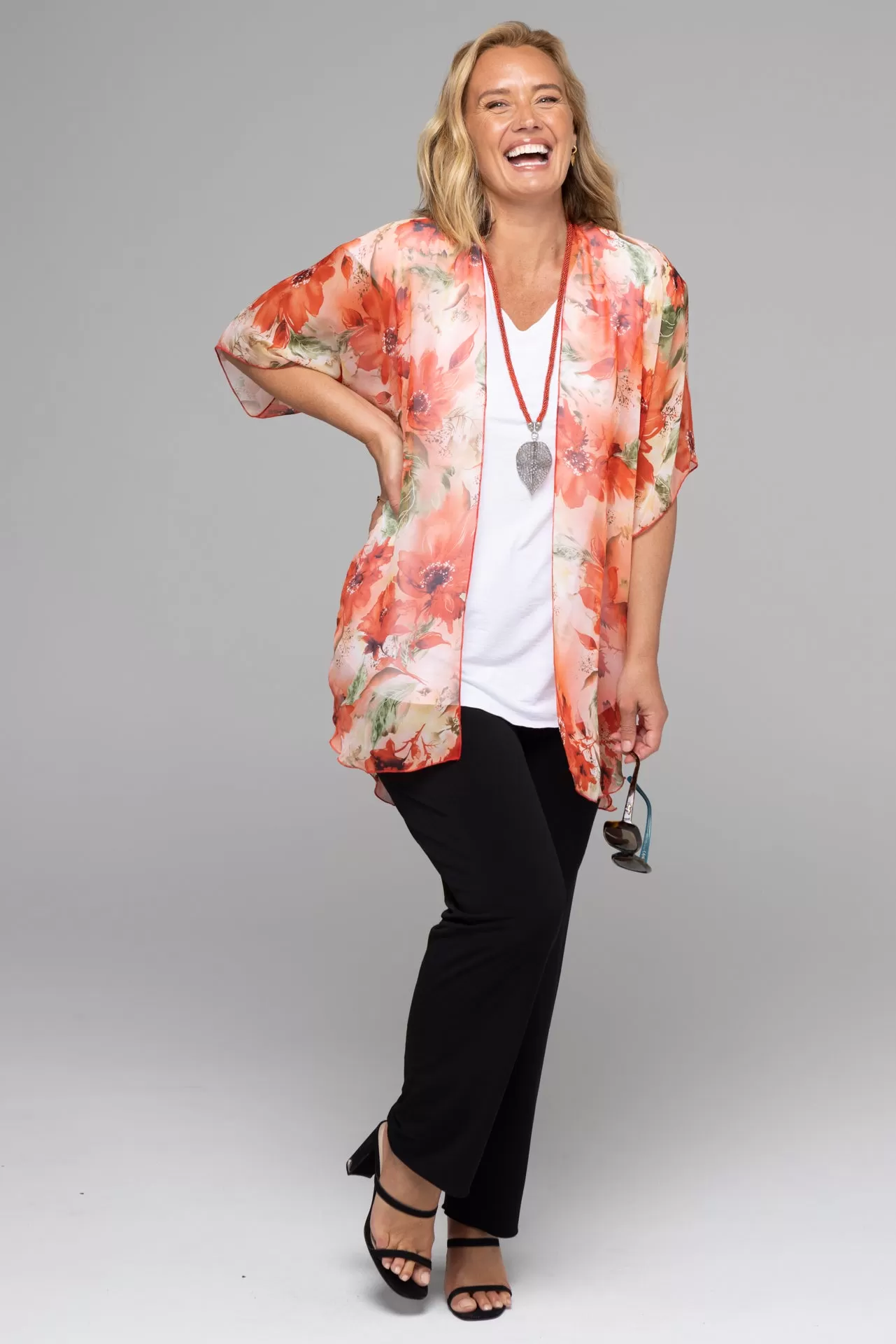 Floral Chiffon Short Sleeve Kimono