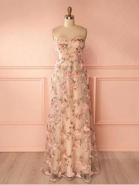 Flower Pink Prom Dress Cheap Beautiful Long Prom Dress #ER253