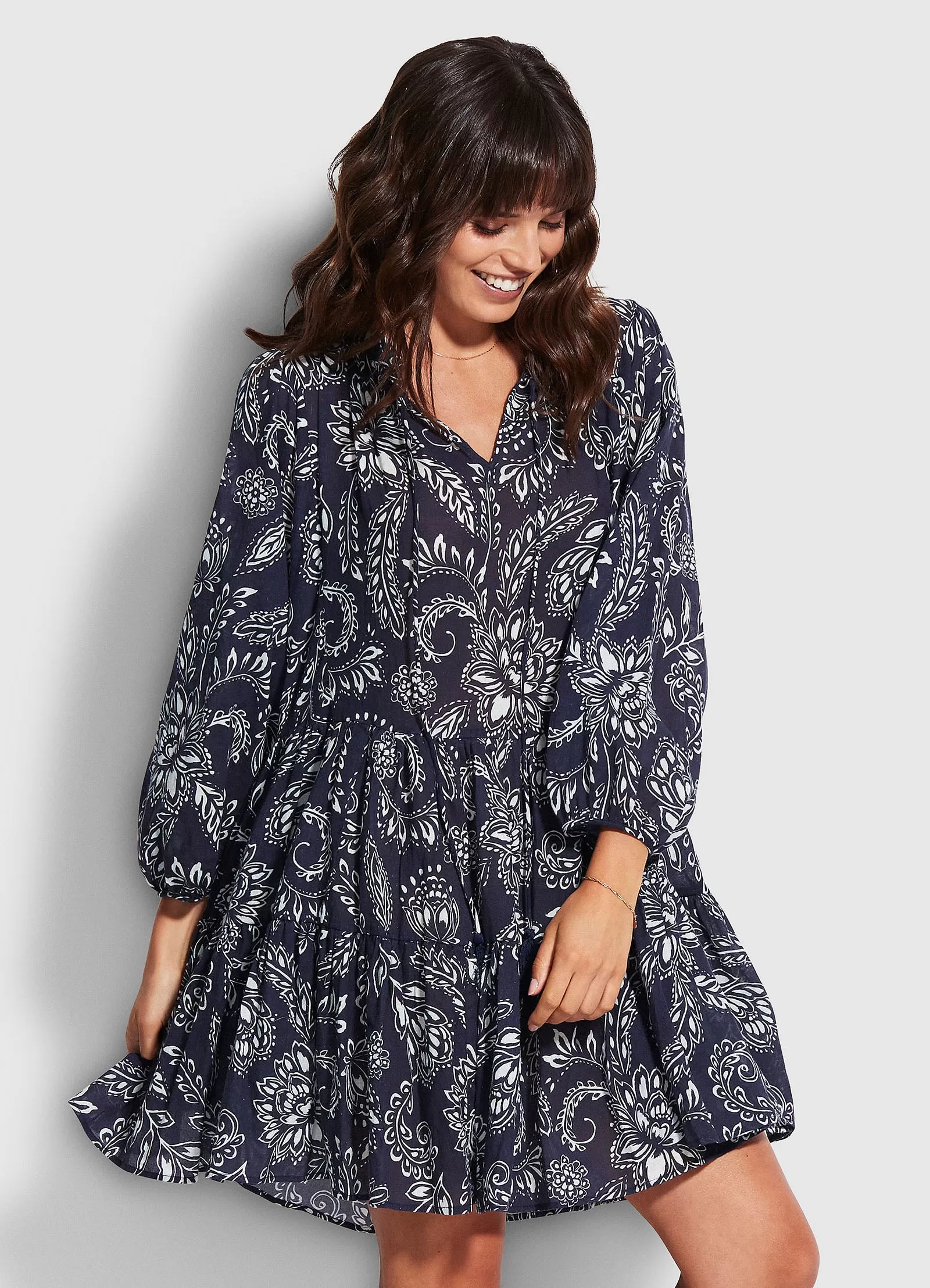 Folklore Tier Dress  - True Navy