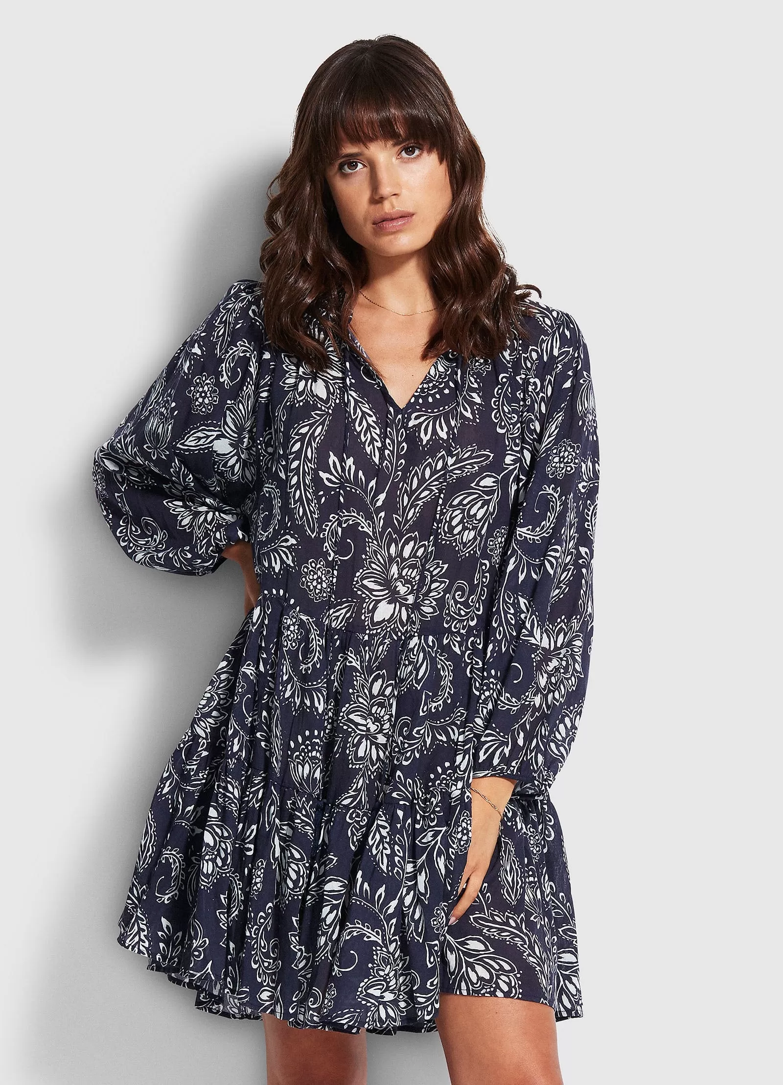 Folklore Tier Dress  - True Navy