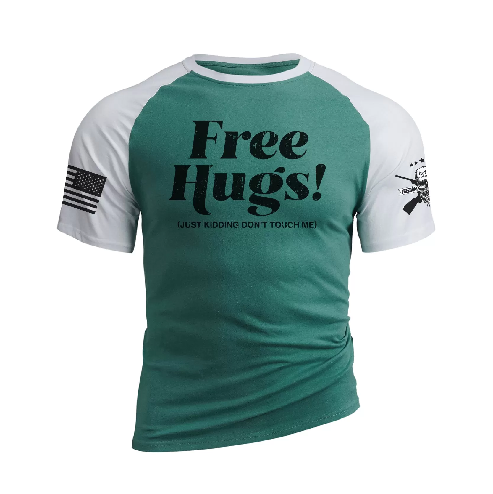 FREE HUGS RAGLAN GRAPHIC TEE