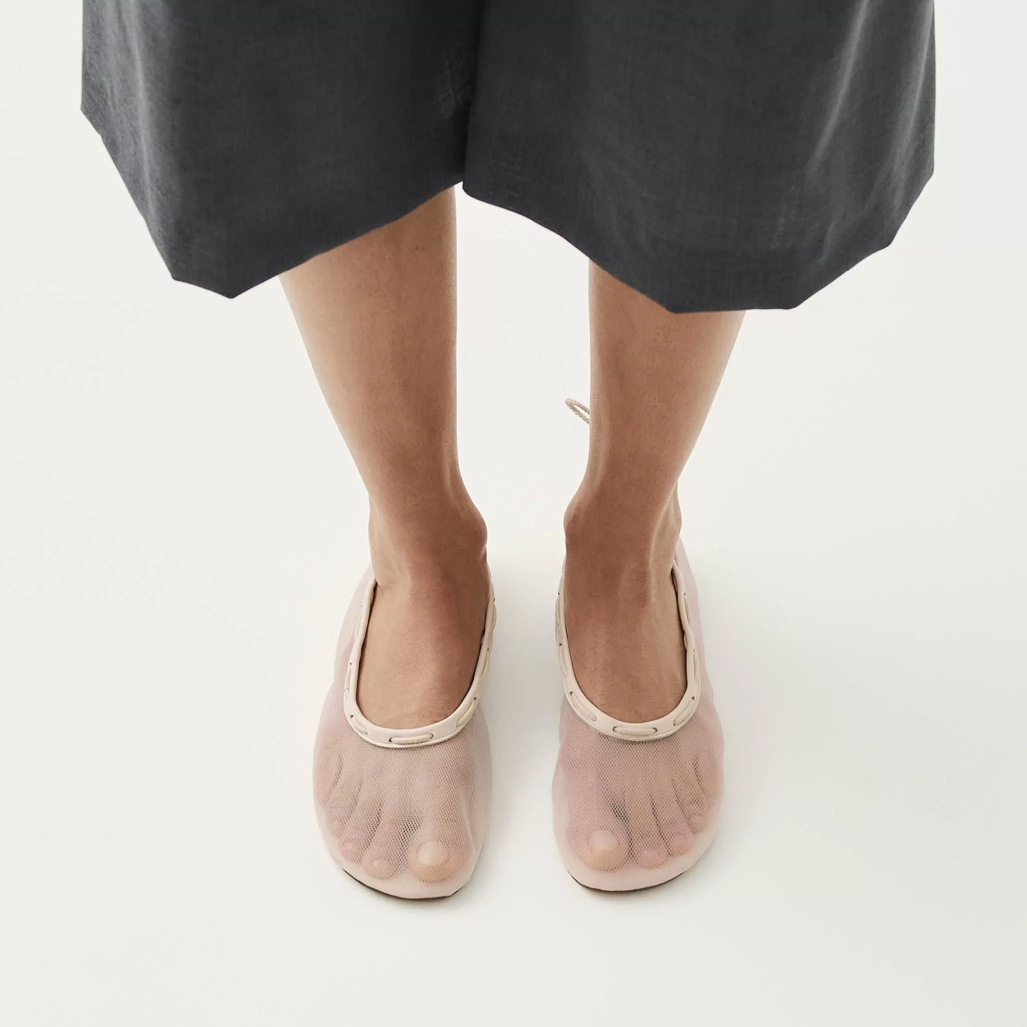 Gill Mesh White Leather Ballet Flats