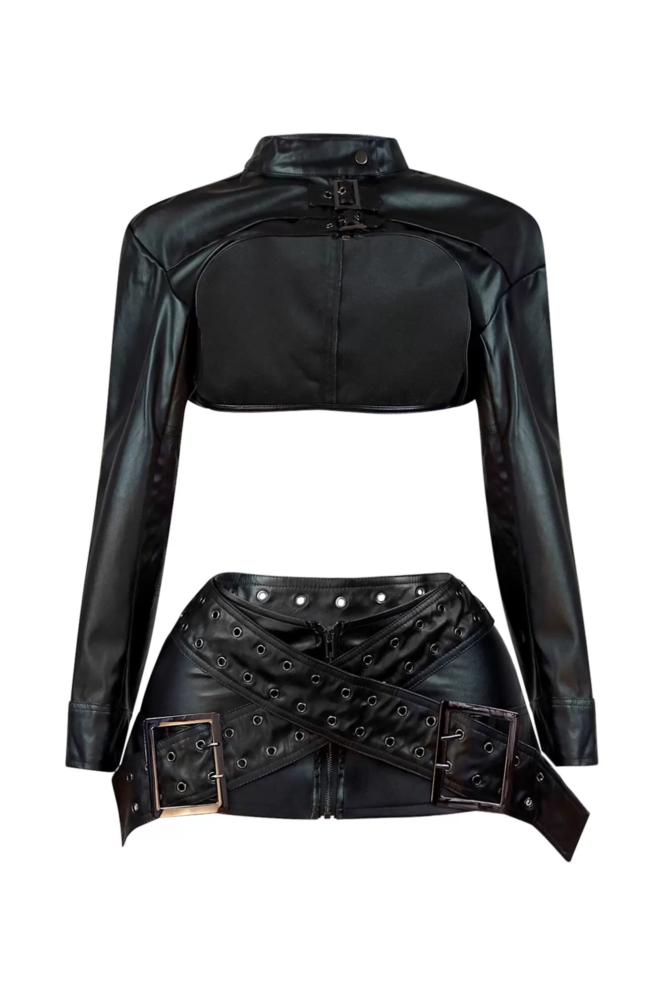 Gimme A Light PU Buckle Jacket & Skirt SET