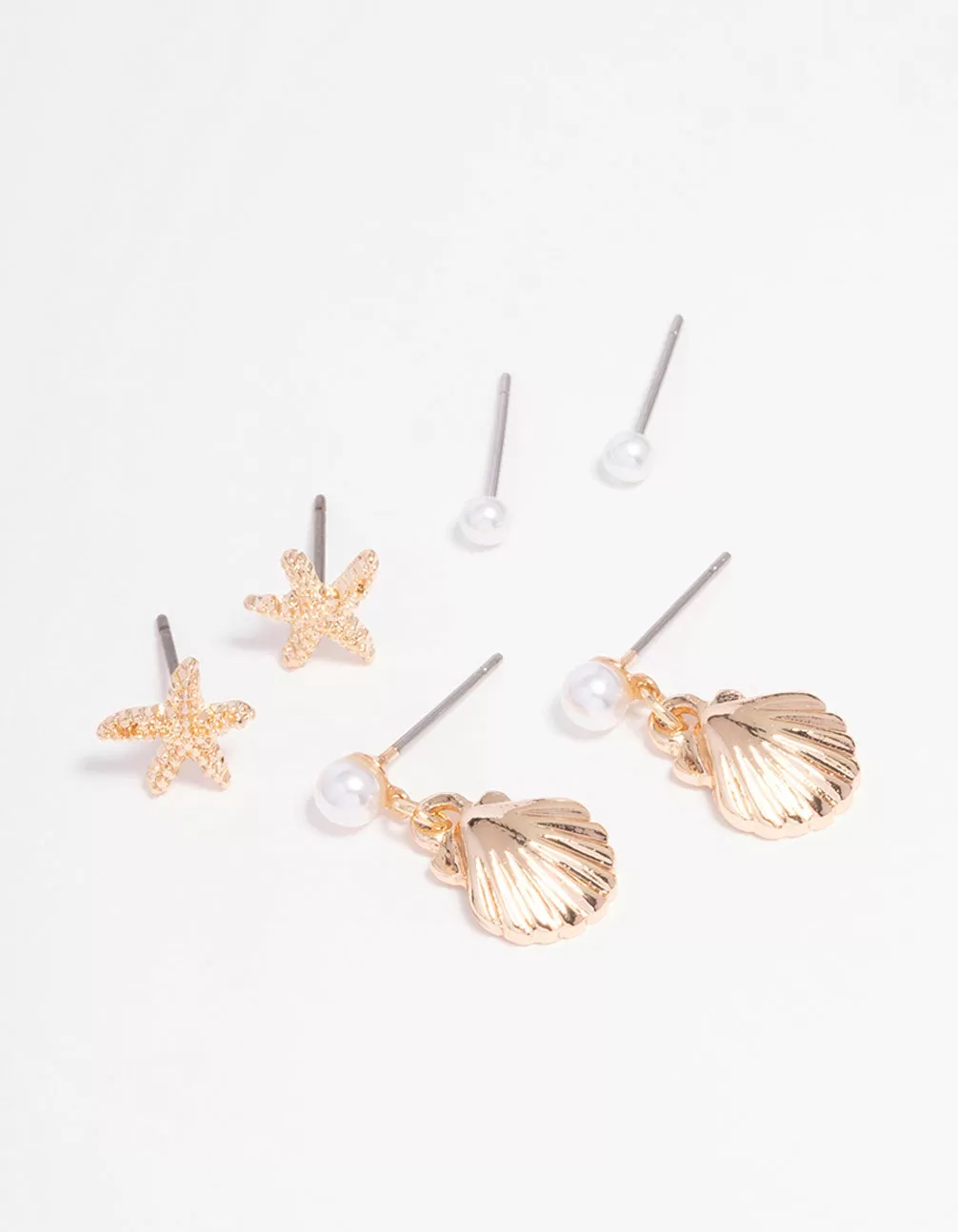 Gold Mixed Pearl Ocean Stud Earring 3-Pack