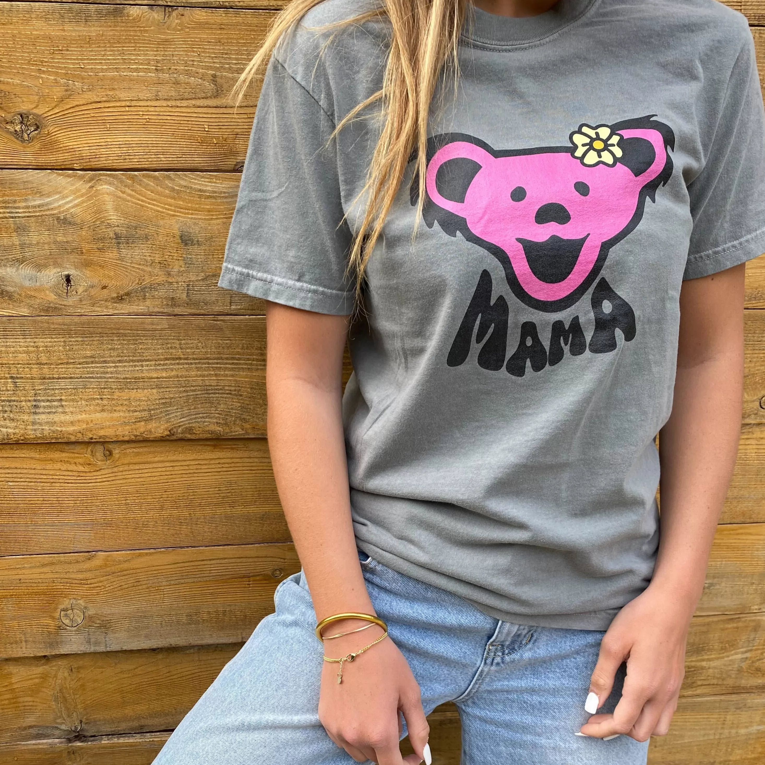 Grateful Dead | Pigment Dye Oversize Cotton Tee | Grey Mama Bear