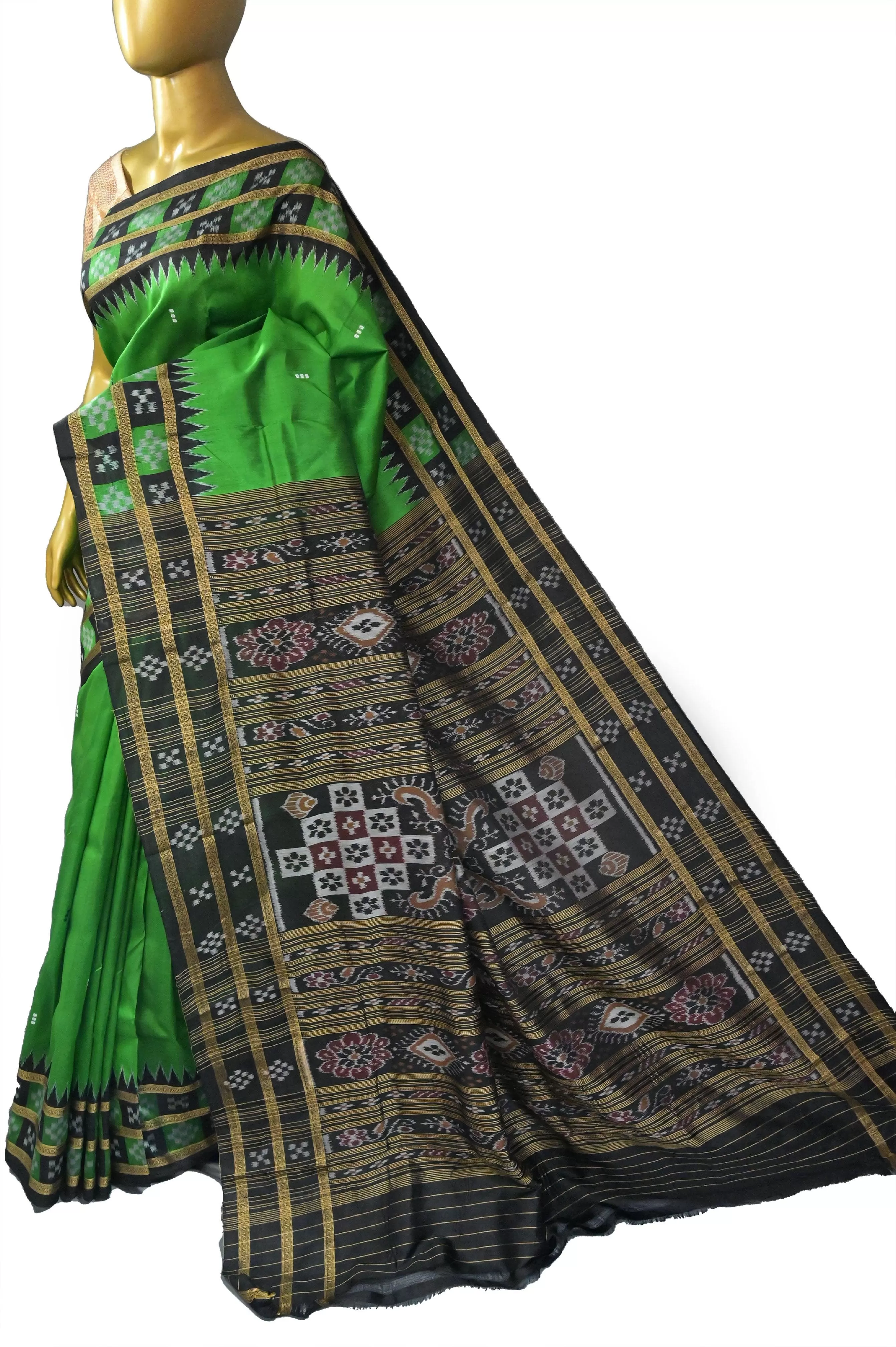 Green and Black Color Sambalpuri Saree with Double Pasapalli Border