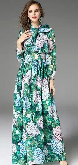 Hydrangea Print Maxi Dress