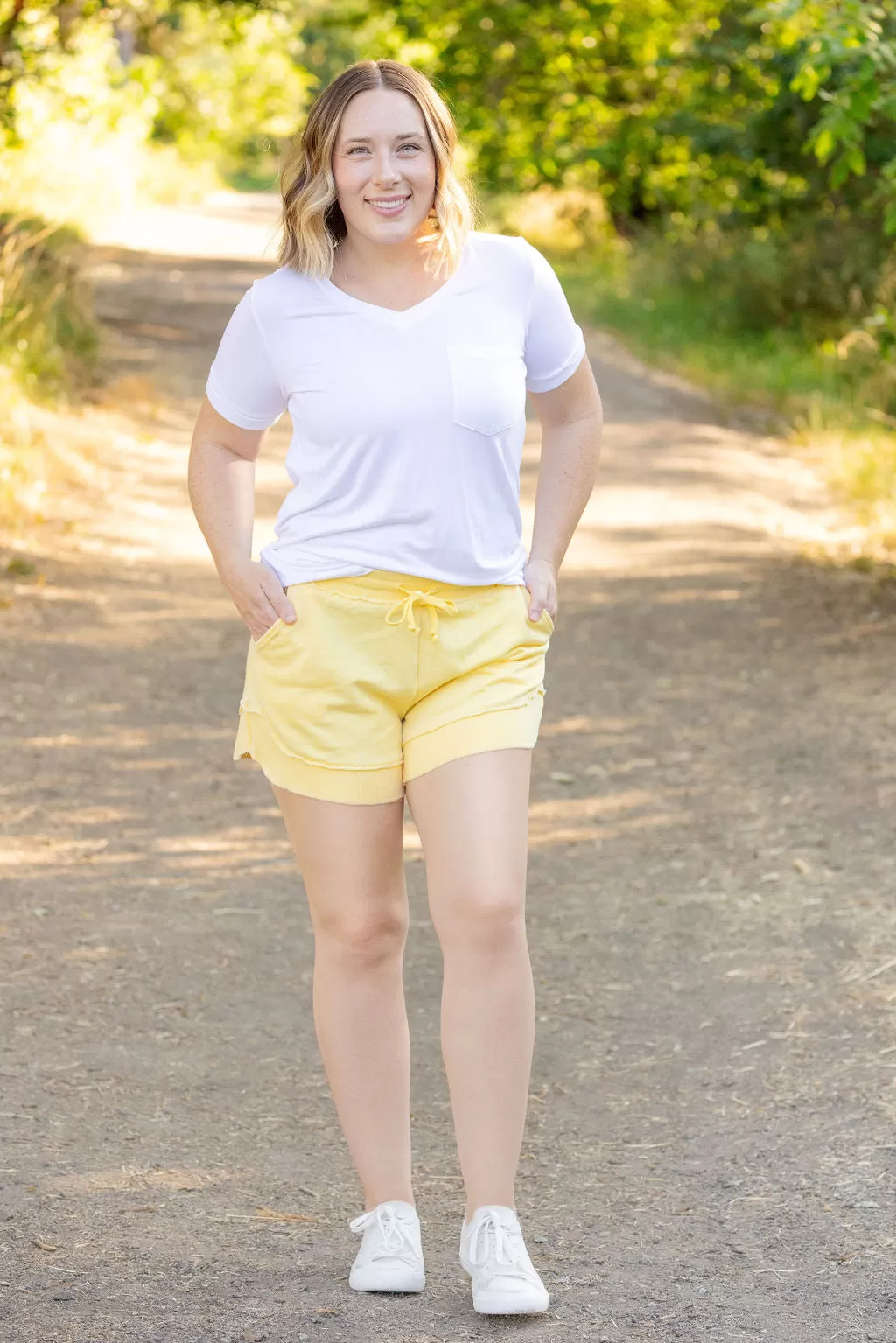 IN STOCK French Terry Stevie Shorts - Lemon Drop | Women's Casual Shorts