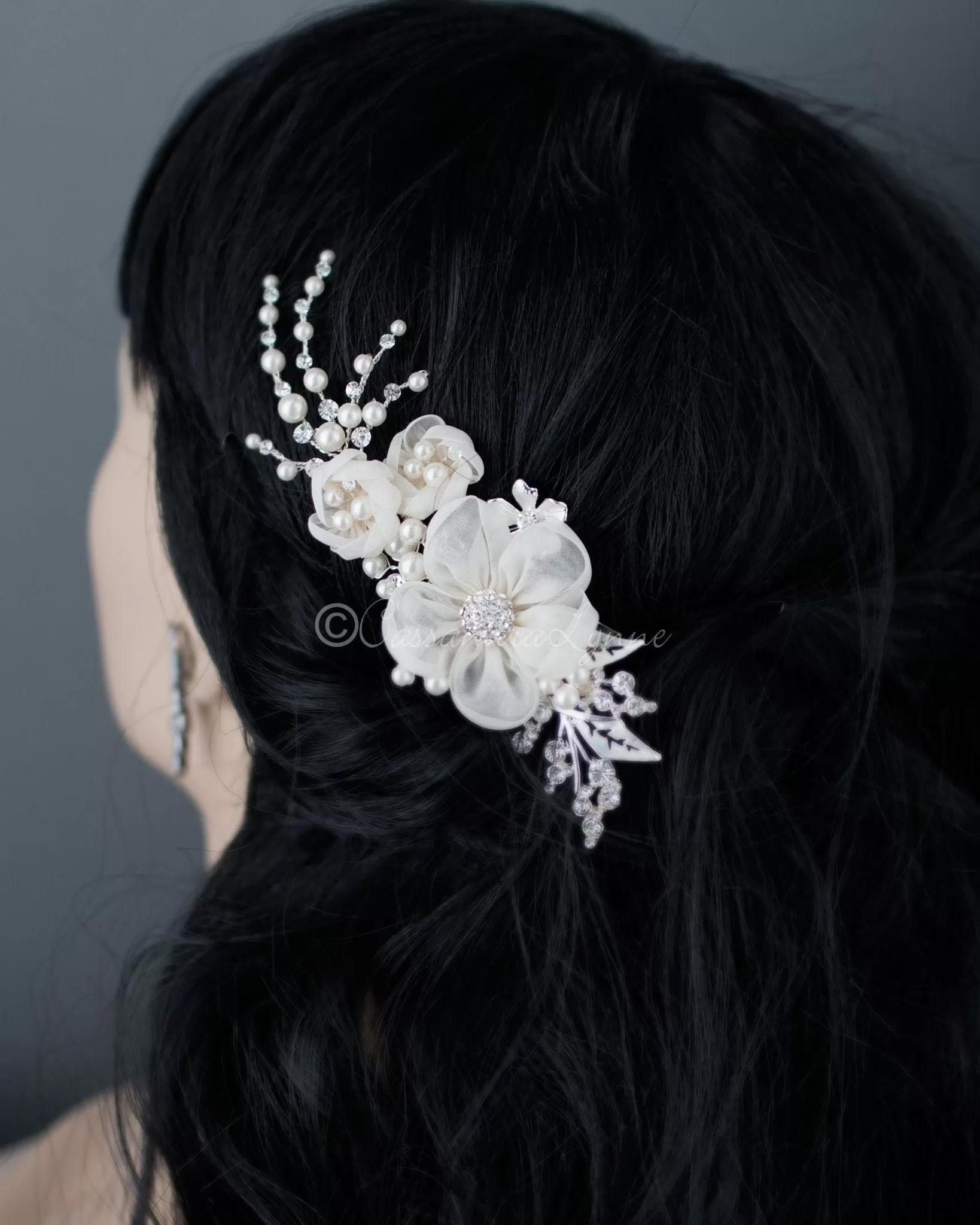 Ivory Wedding Hair Flower with Pearls