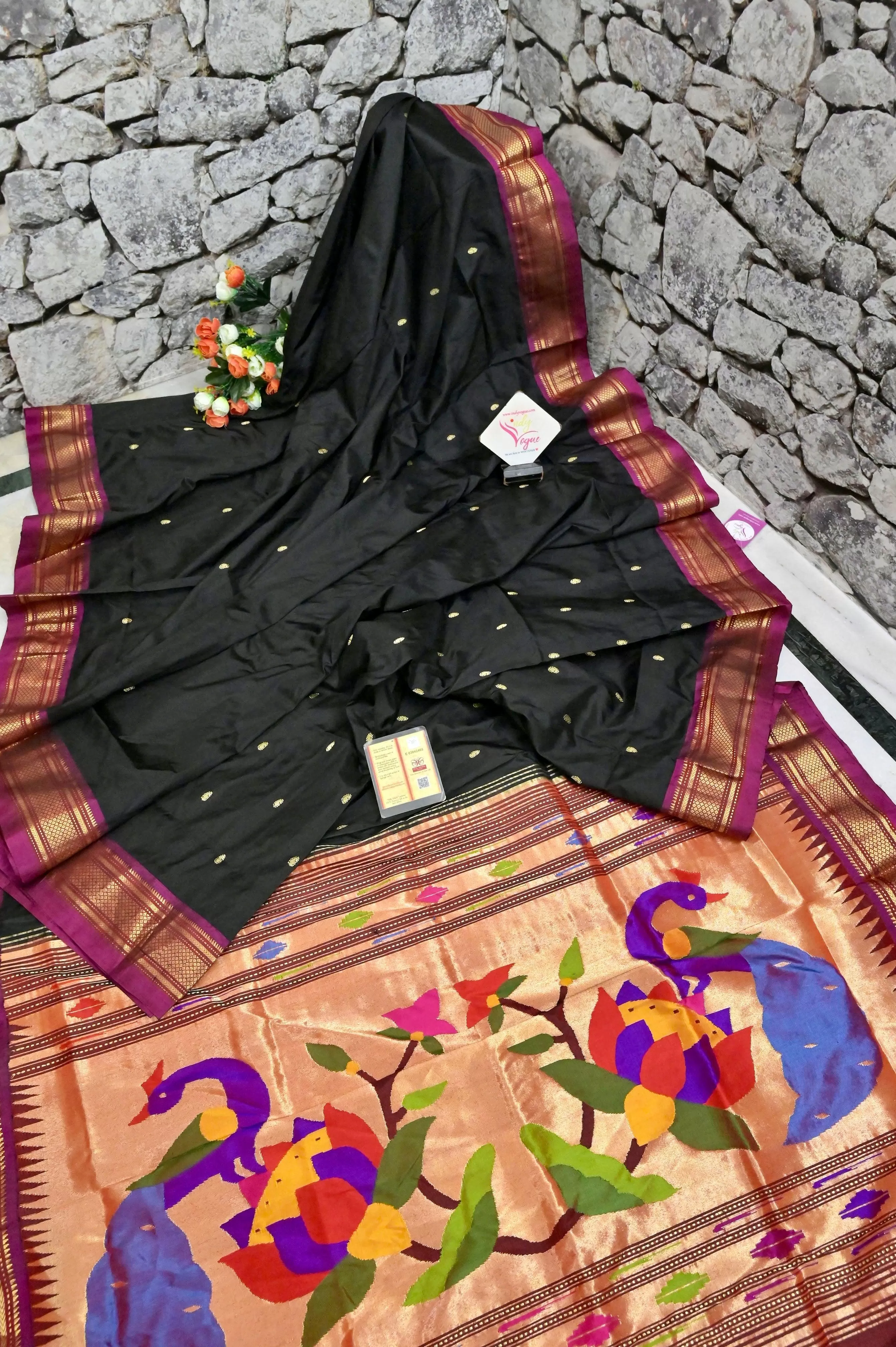 Jet Black Color Yeola Paithani Silk Saree