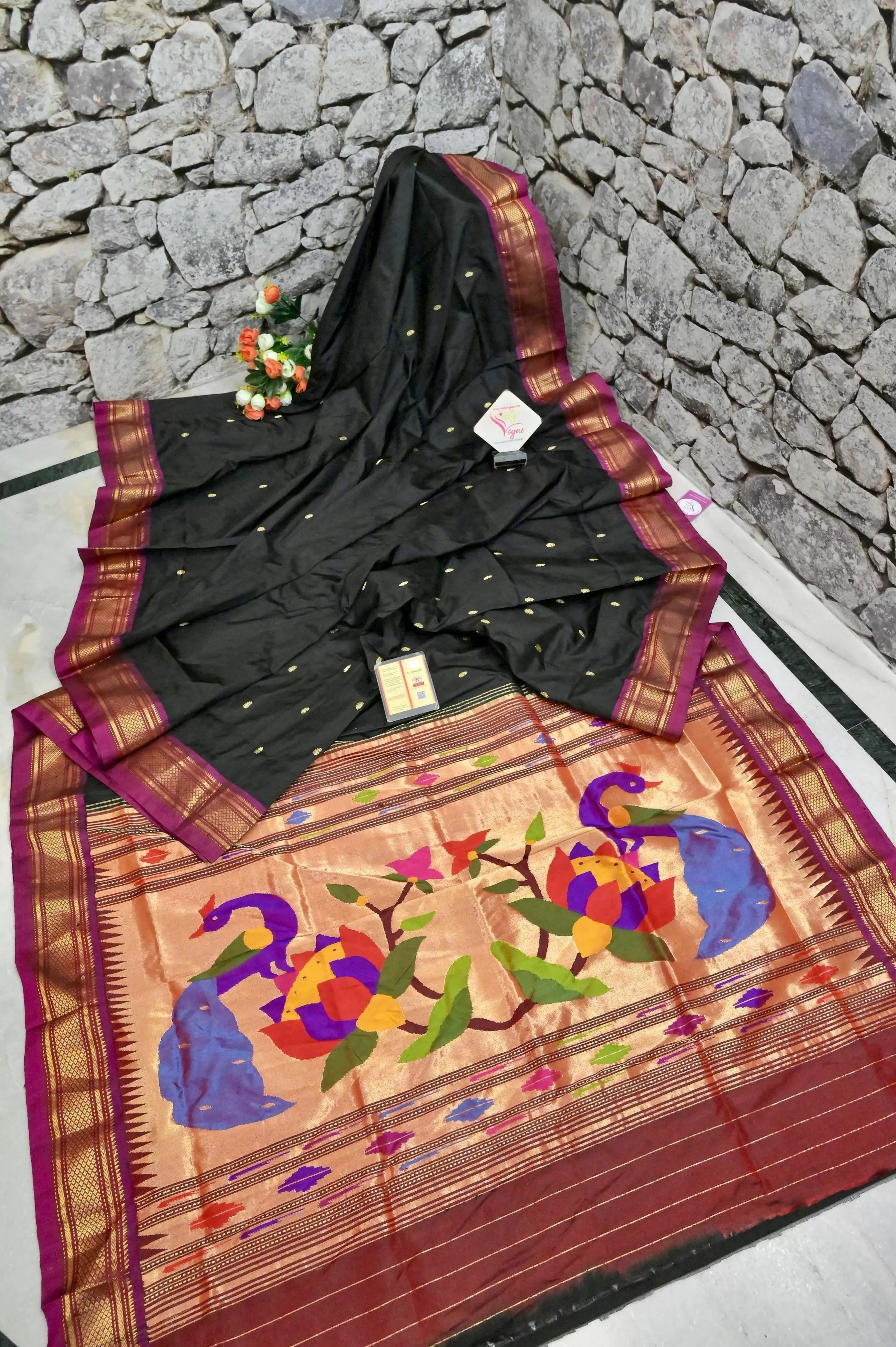 Jet Black Color Yeola Paithani Silk Saree