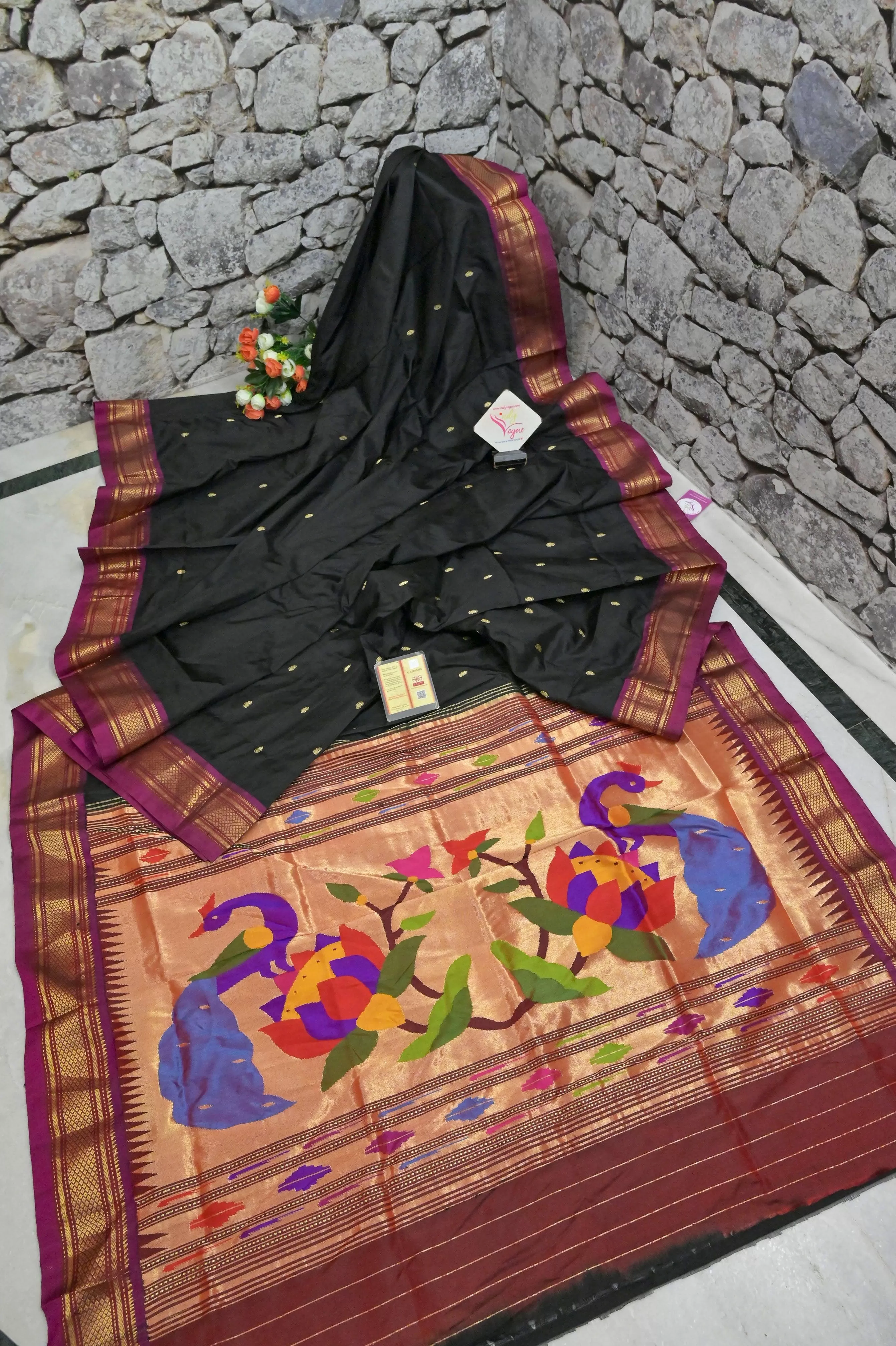 Jet Black Color Yeola Paithani Silk Saree