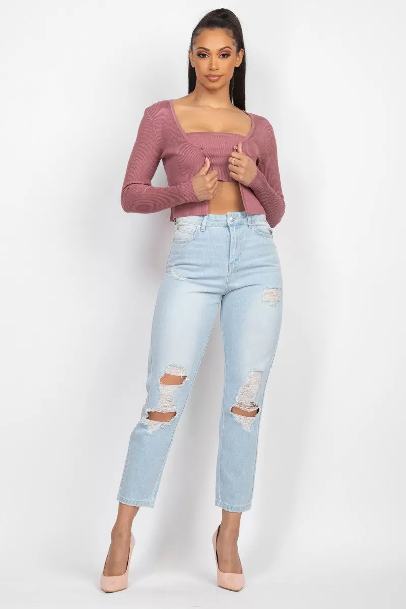 Jr Top - Tube Top And Cardigan Set - Rose