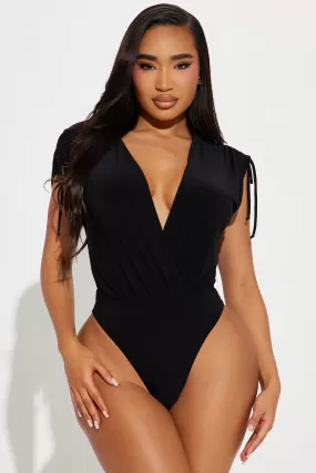 Kathryn Deep V-Neck Bodysuit - Black