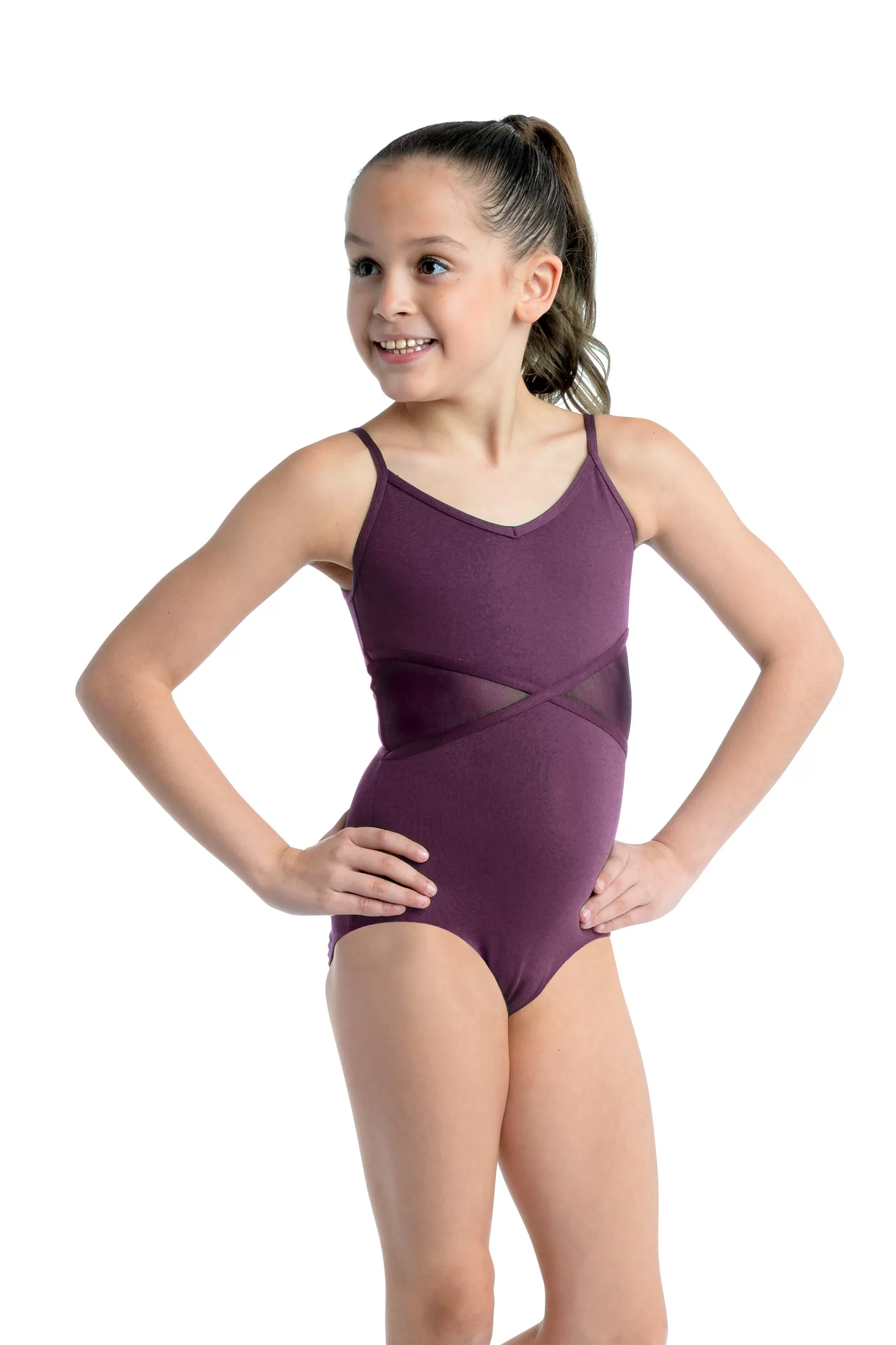 Kids Alexis Camisole Leotard With Mesh Inserts