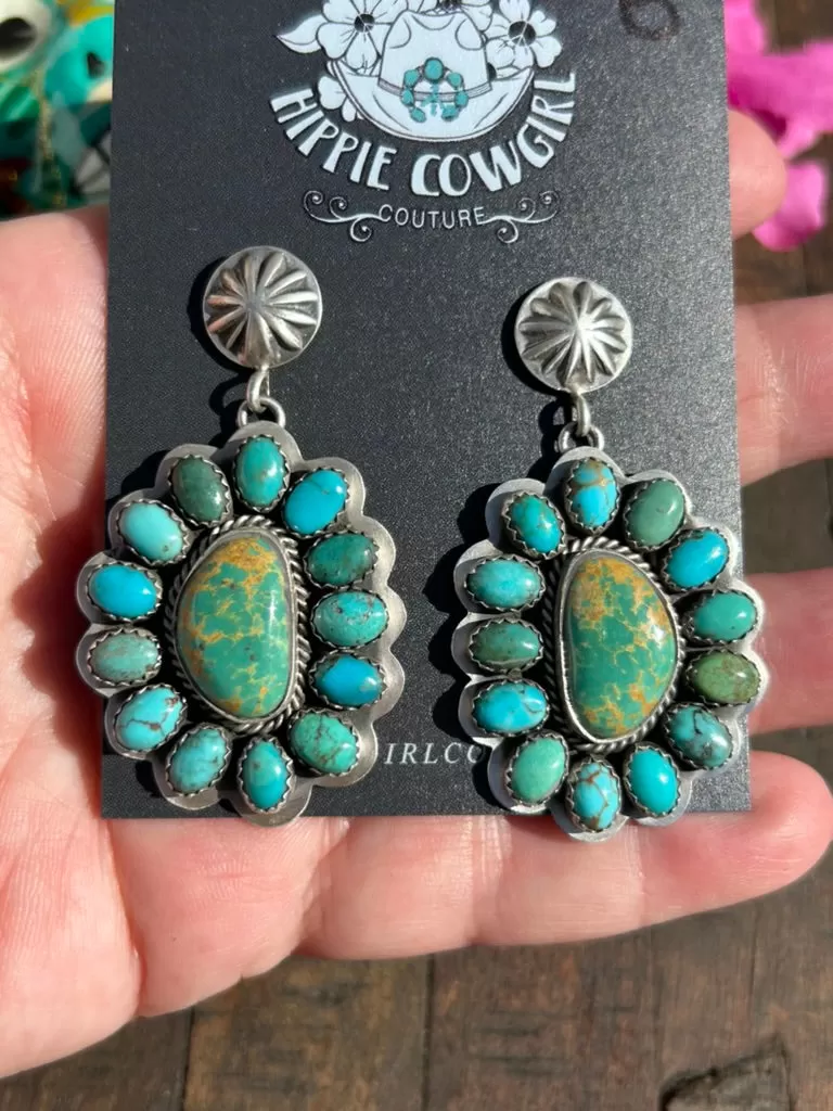 Kingman Turquoise Cluster Flower Earrings B