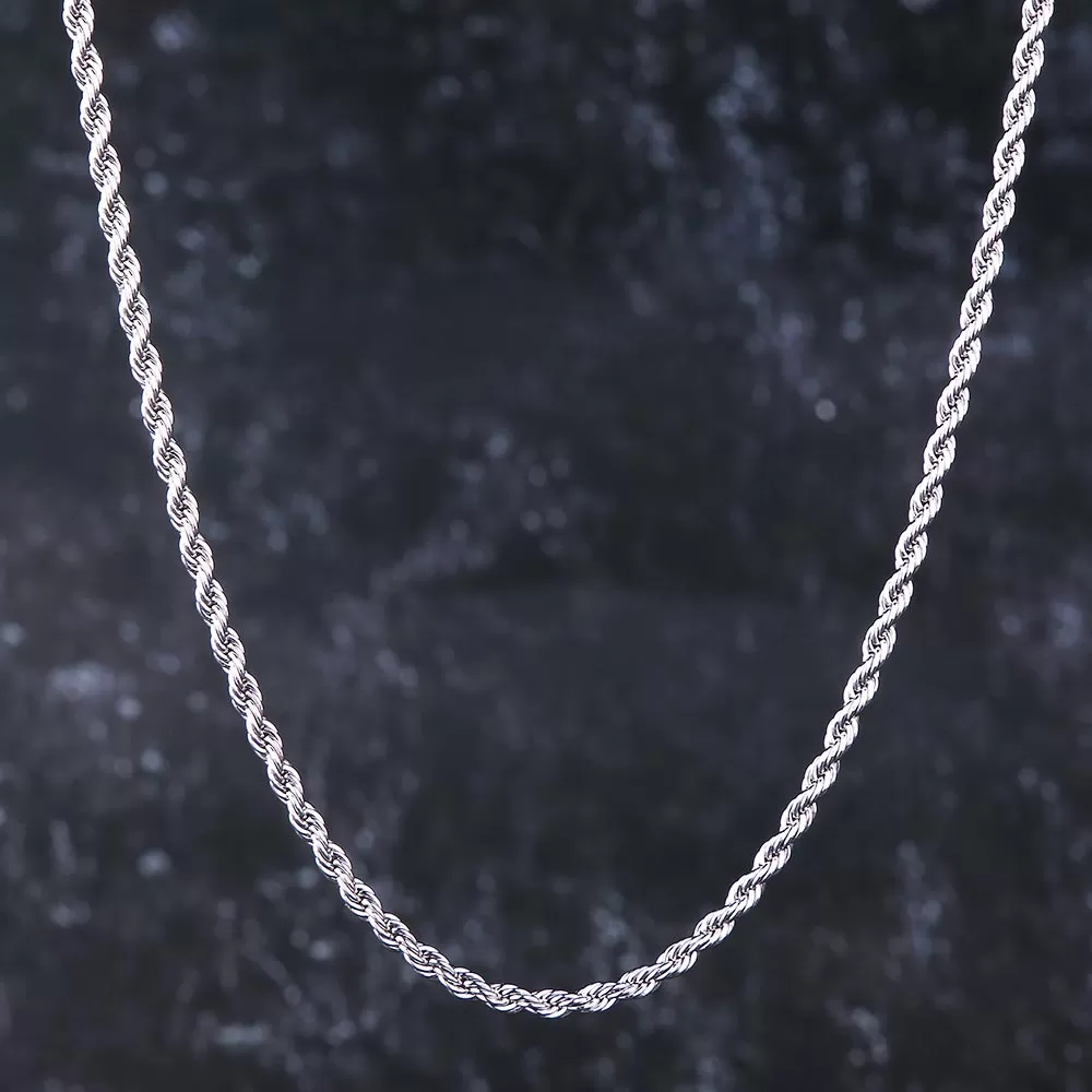 KRKC 3mm Mens Rope Chain in White Gold