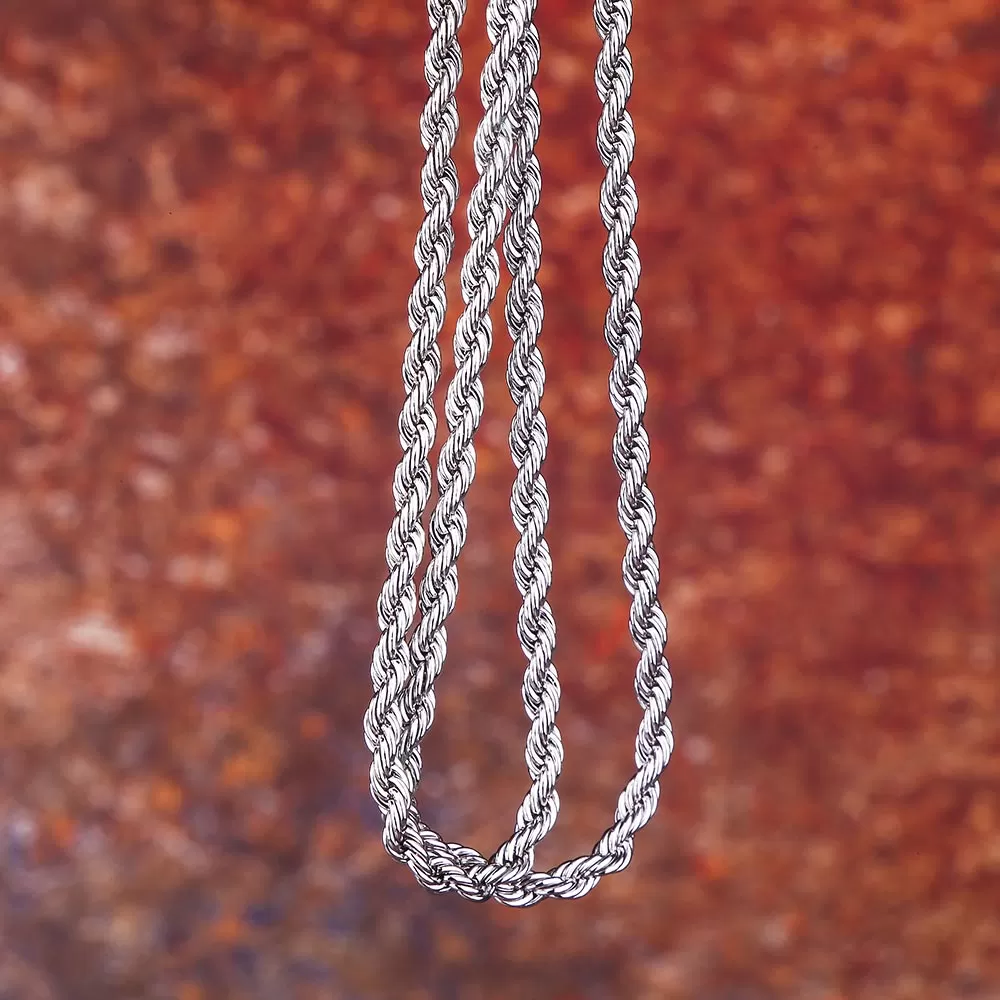 KRKC 3mm Mens Rope Chain in White Gold