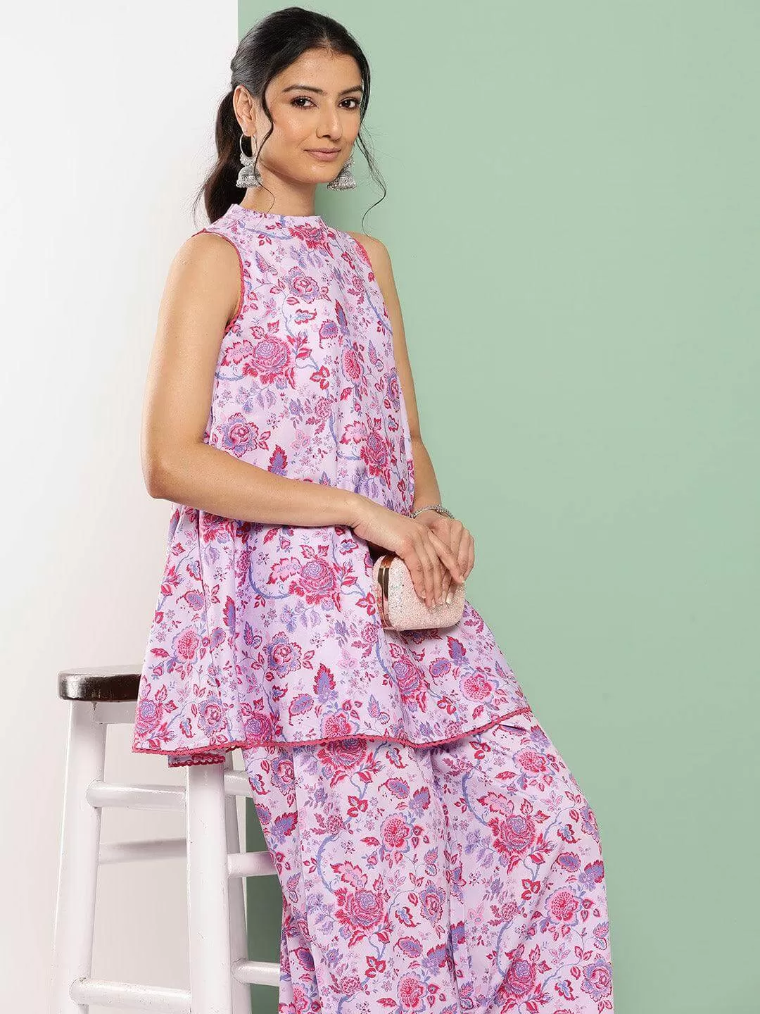 Lavender Crepe Digital Printed Co-ords Set