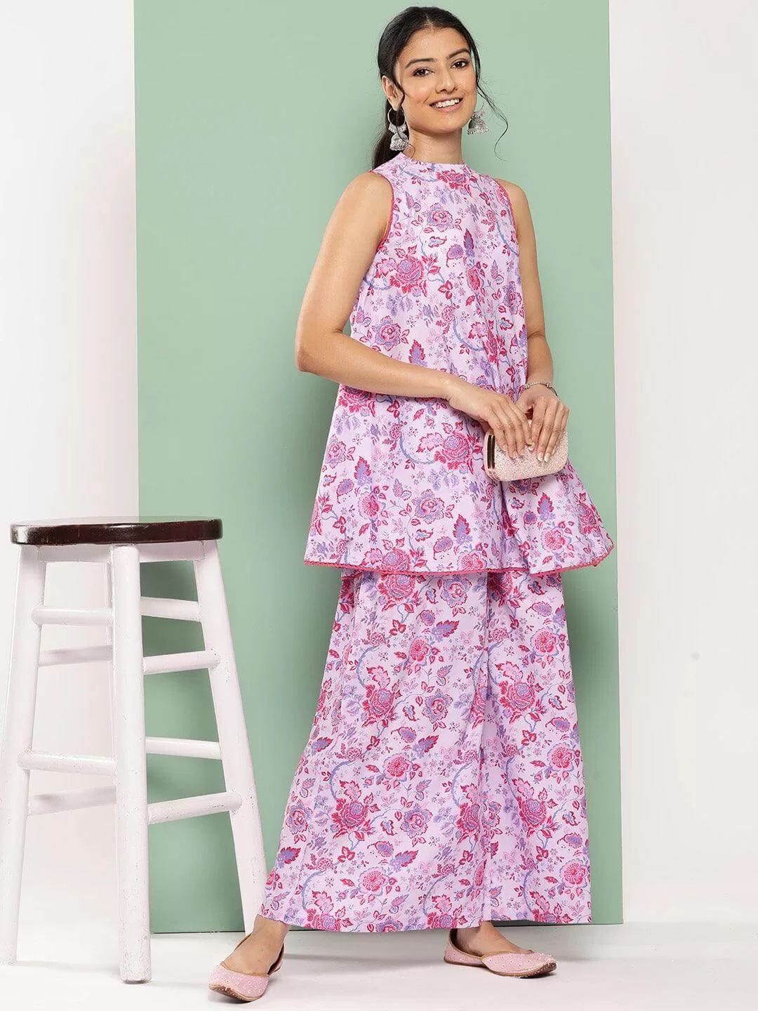 Lavender Crepe Digital Printed Co-ords Set