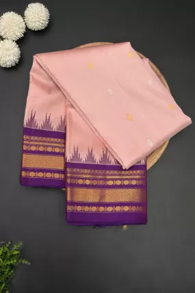 Light Salmon Pink Color Pure Gadwal Silk Saree with Temple Border